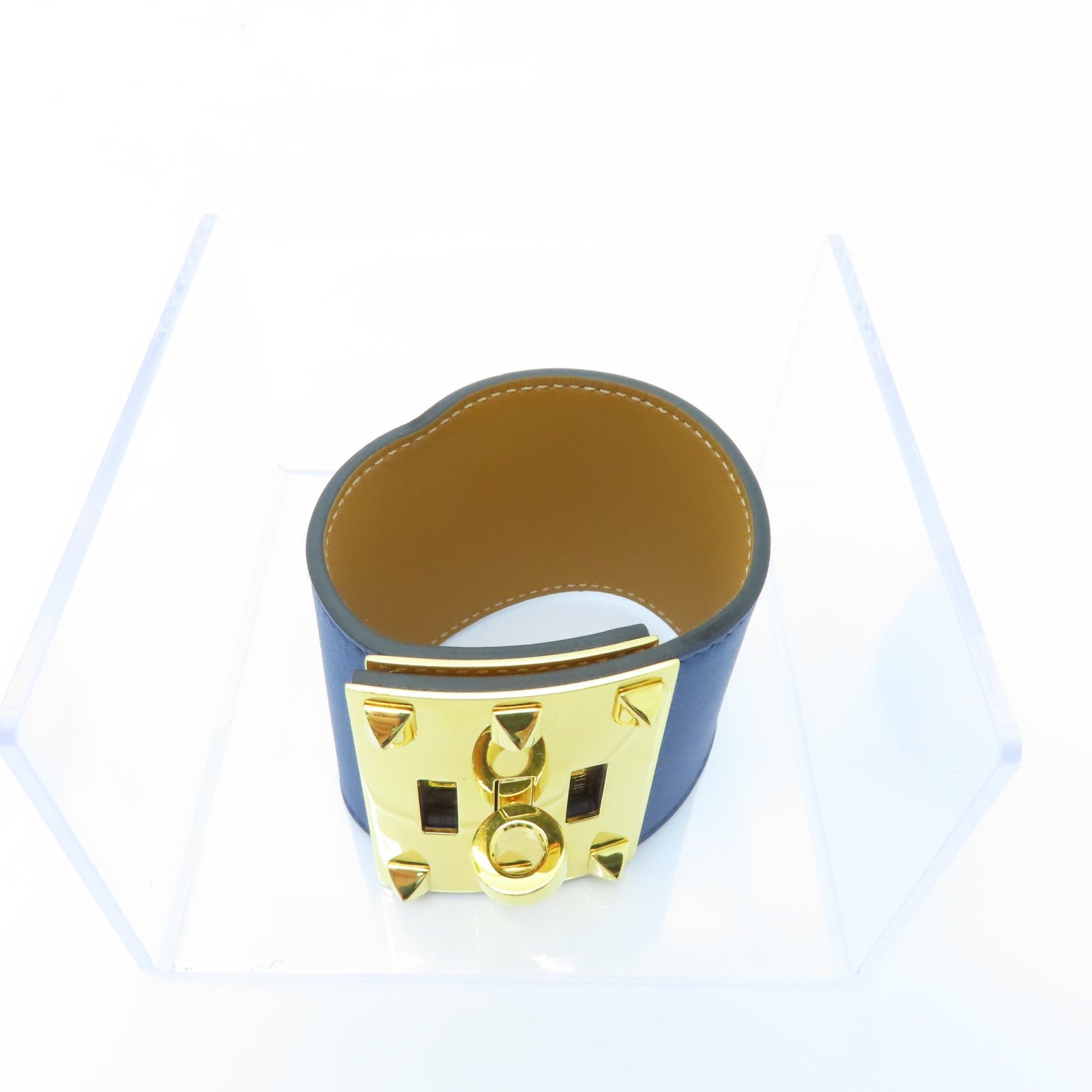 HERMES Swift皮革Kelly Extreme Dog Bracelet金扣手鐲深藍色