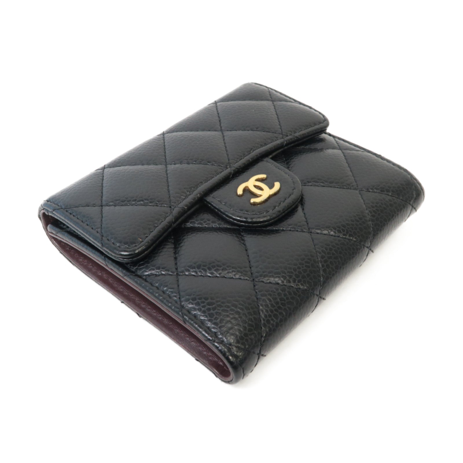 CHANEL 菱格Caviar皮革Classic Wallet金扣錢包黑色