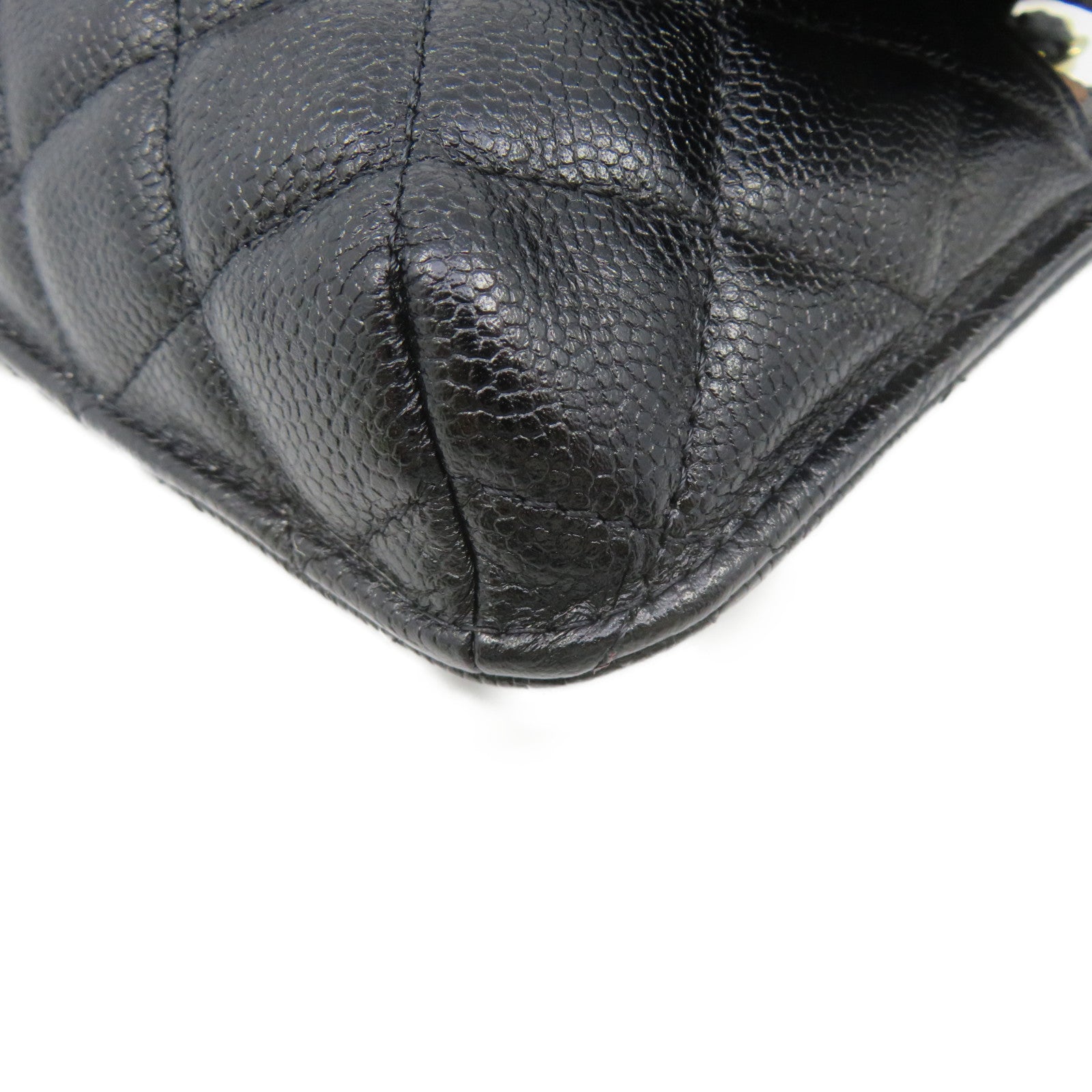 CHANEL Caviar皮革/尼龍Foldable Tote Shoulder Bag銀扣鏈帶手挽肩背兩用袋黑色