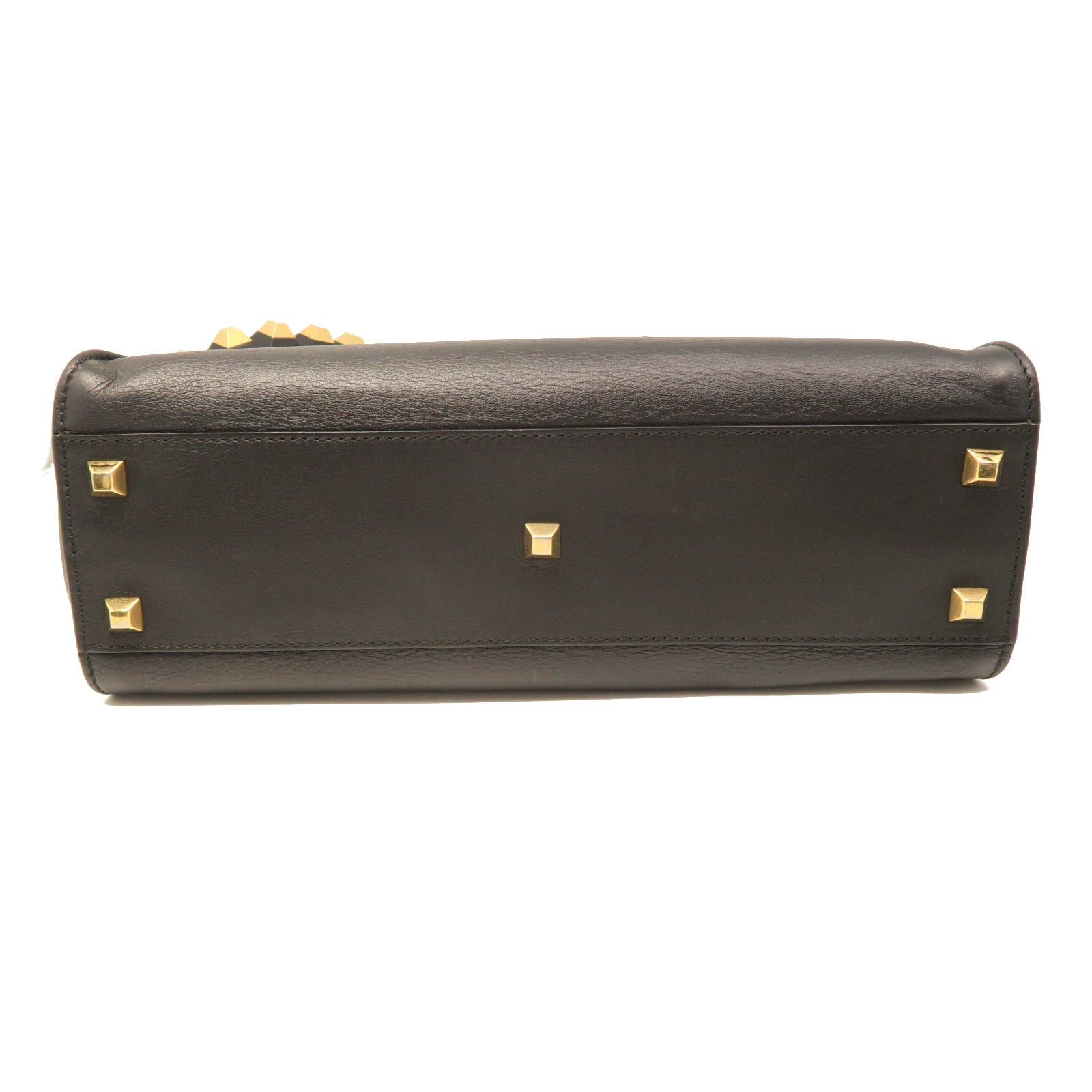 FENDI Cowhide Leather Peekaboo Gold Buckle Handle Shoulder Bag Black