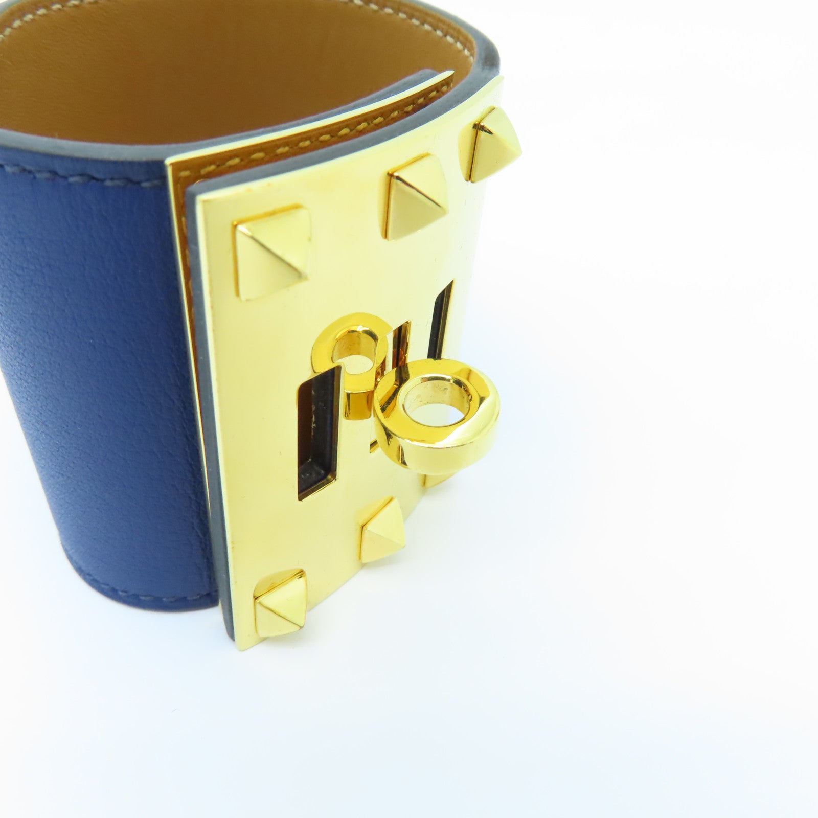 HERMES Swift皮革Kelly Extreme Dog Bracelet金扣手鐲深藍色