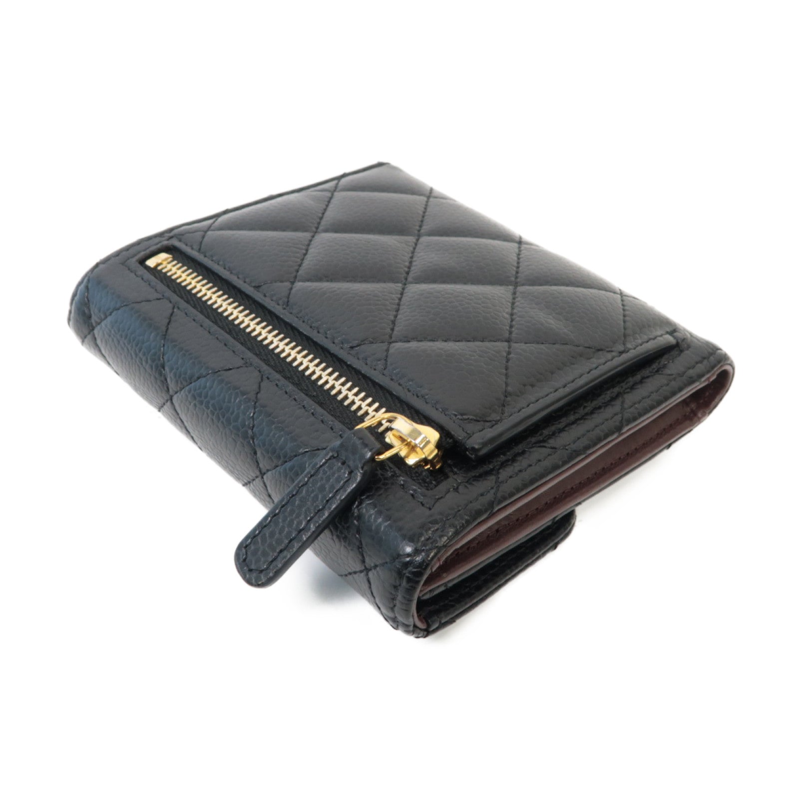 CHANEL 菱格Caviar皮革Classic Wallet金扣錢包黑色