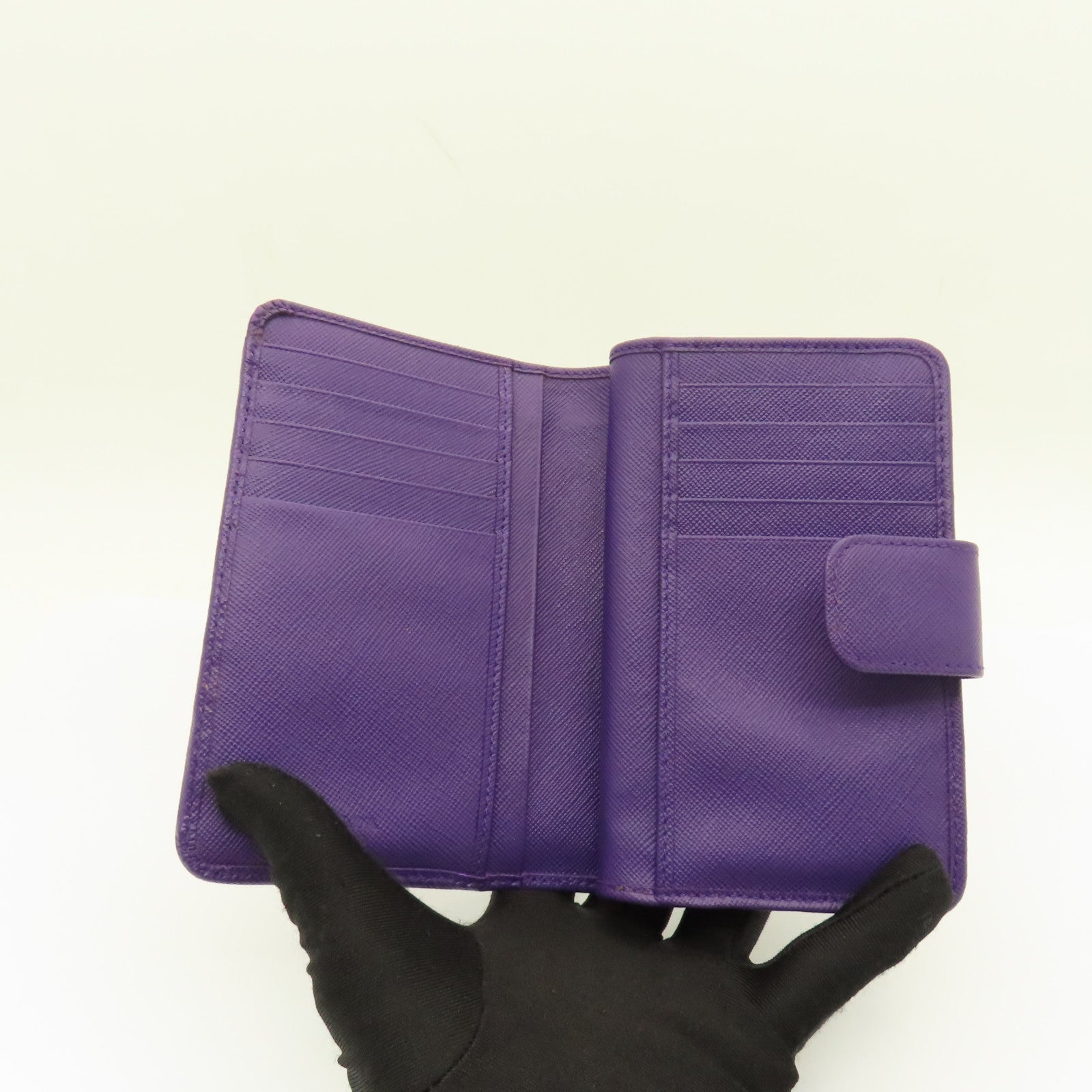 PRADA Cowhide Leather Wallet Gold Buckle Wallet Purple