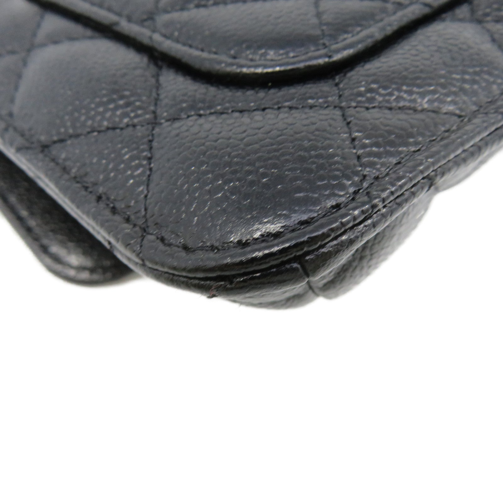 CHANEL Caviar皮革/尼龍Foldable Tote Shoulder Bag銀扣鏈帶手挽肩背兩用袋黑色