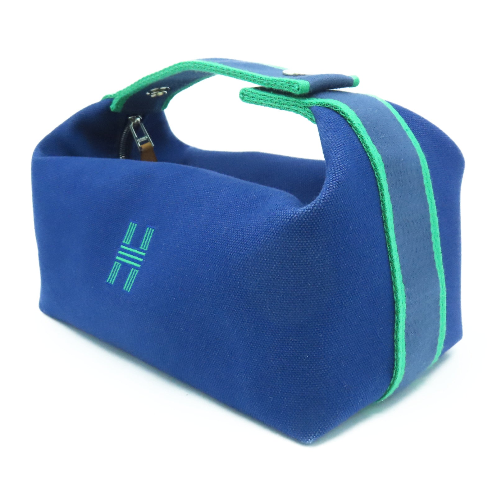 HERMES Toile H帆布Bride a Braccase銀扣手拿包藍色