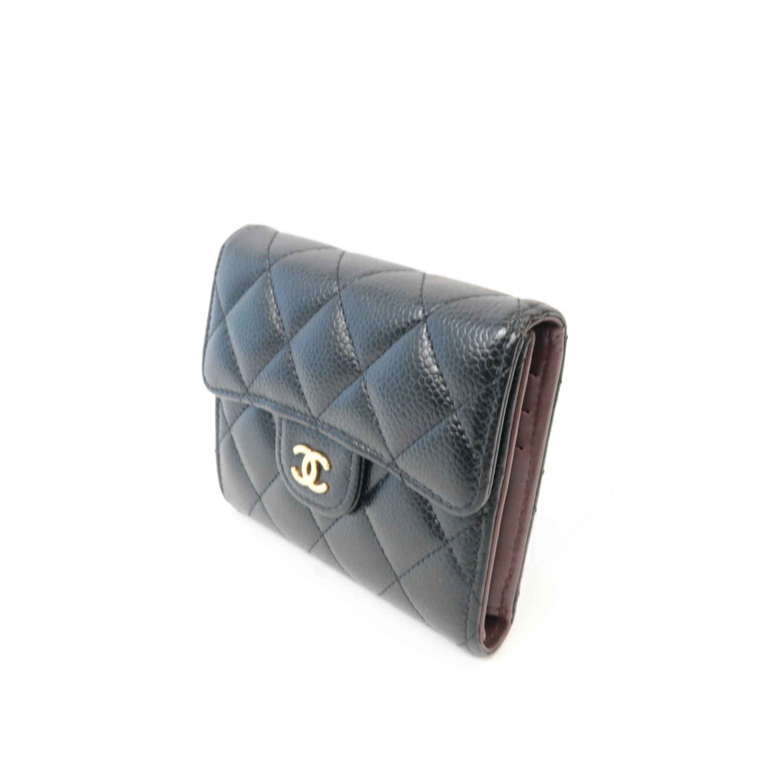 CHANEL 菱格Caviar皮革Classic Wallet金扣錢包黑色