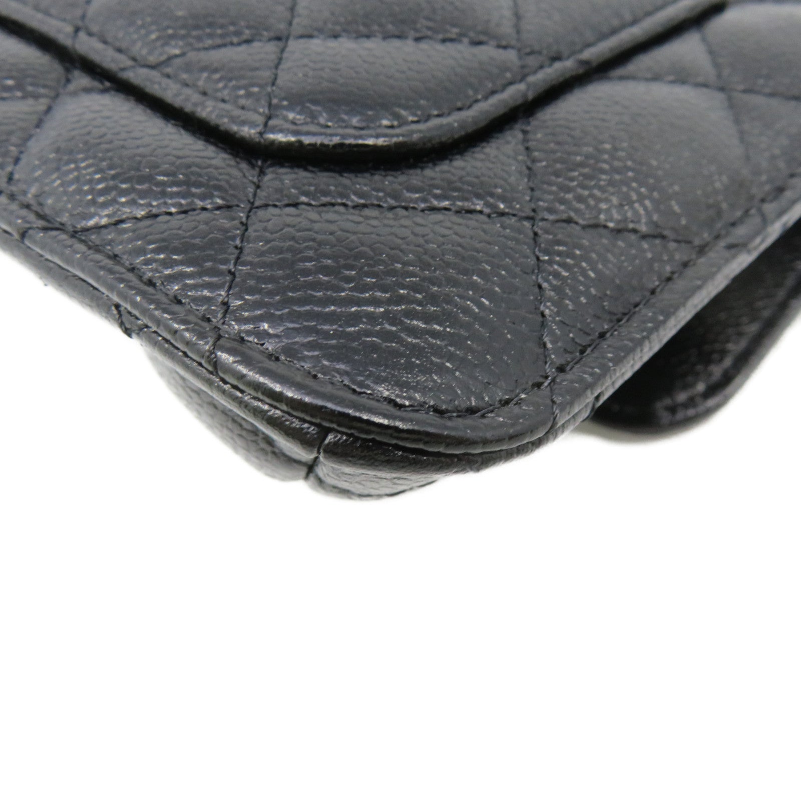 CHANEL Caviar皮革/尼龍Foldable Tote Shoulder Bag銀扣鏈帶手挽肩背兩用袋黑色