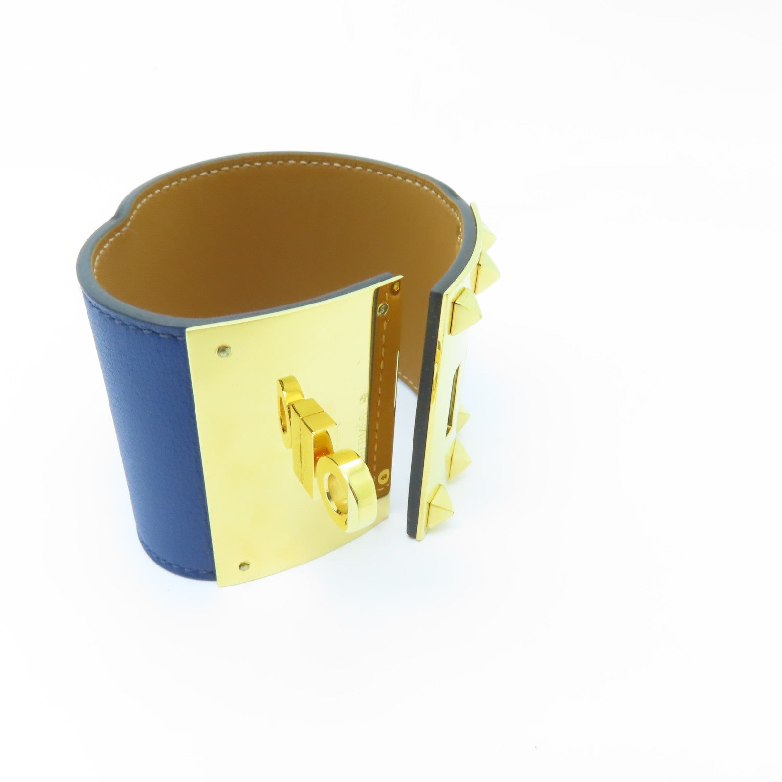 HERMES Swift皮革Kelly Extreme Dog Bracelet金扣手鐲深藍色