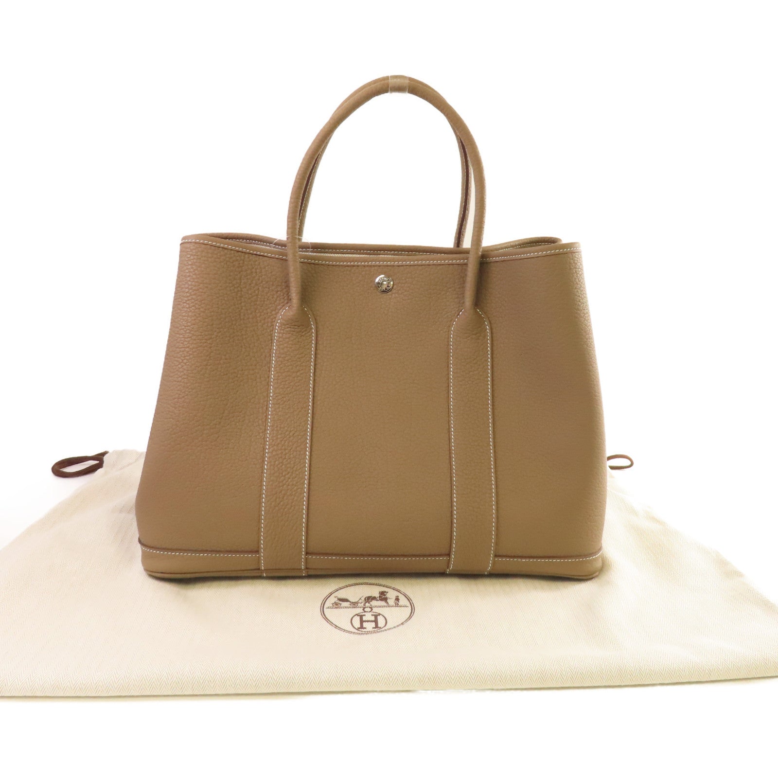 HERMES Negonda皮革Garden Party PM Tote Bag銀扣手挽袋Etoupe大象灰色