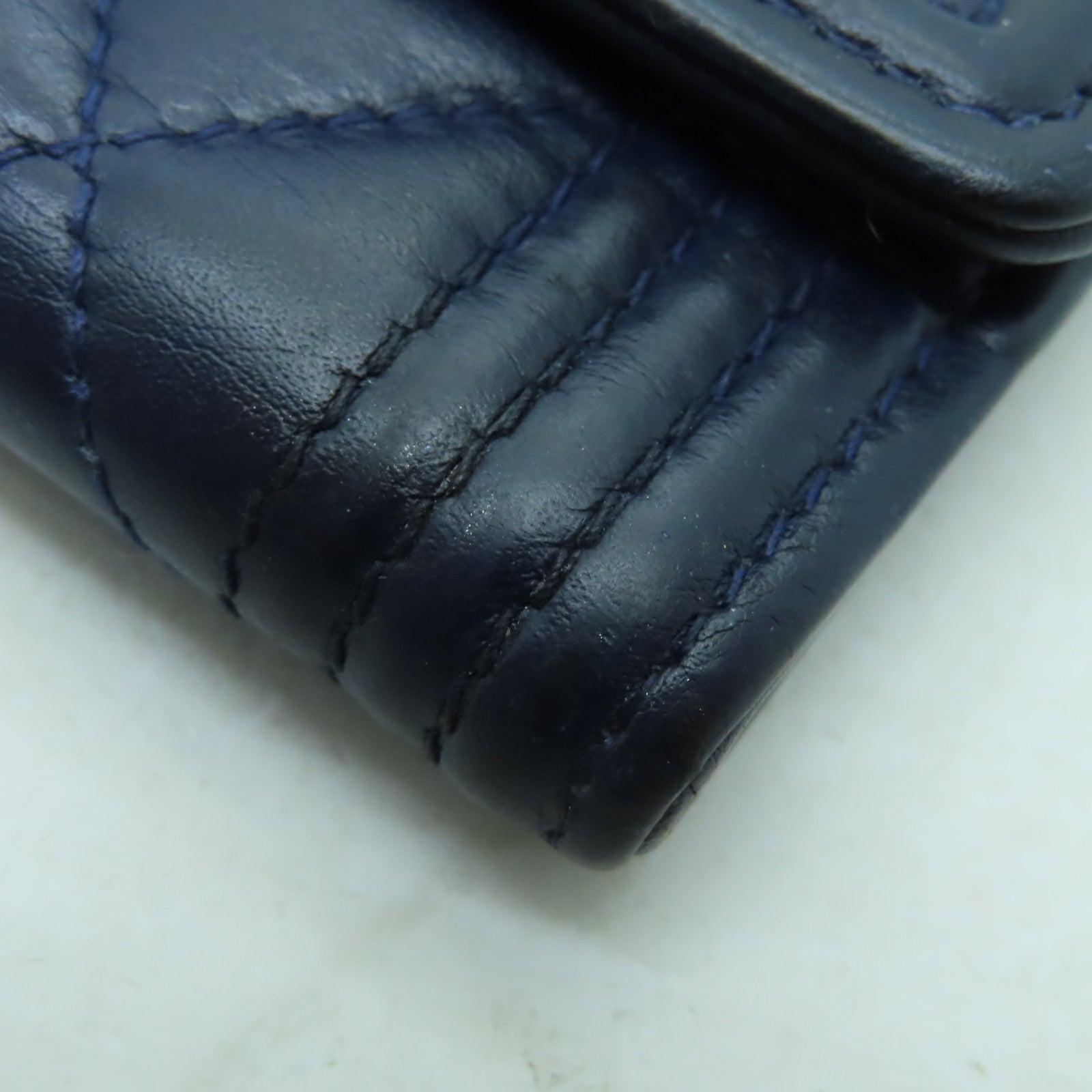 CHANEL 菱格羊皮皮革Card Case金扣卡片套海軍藍色