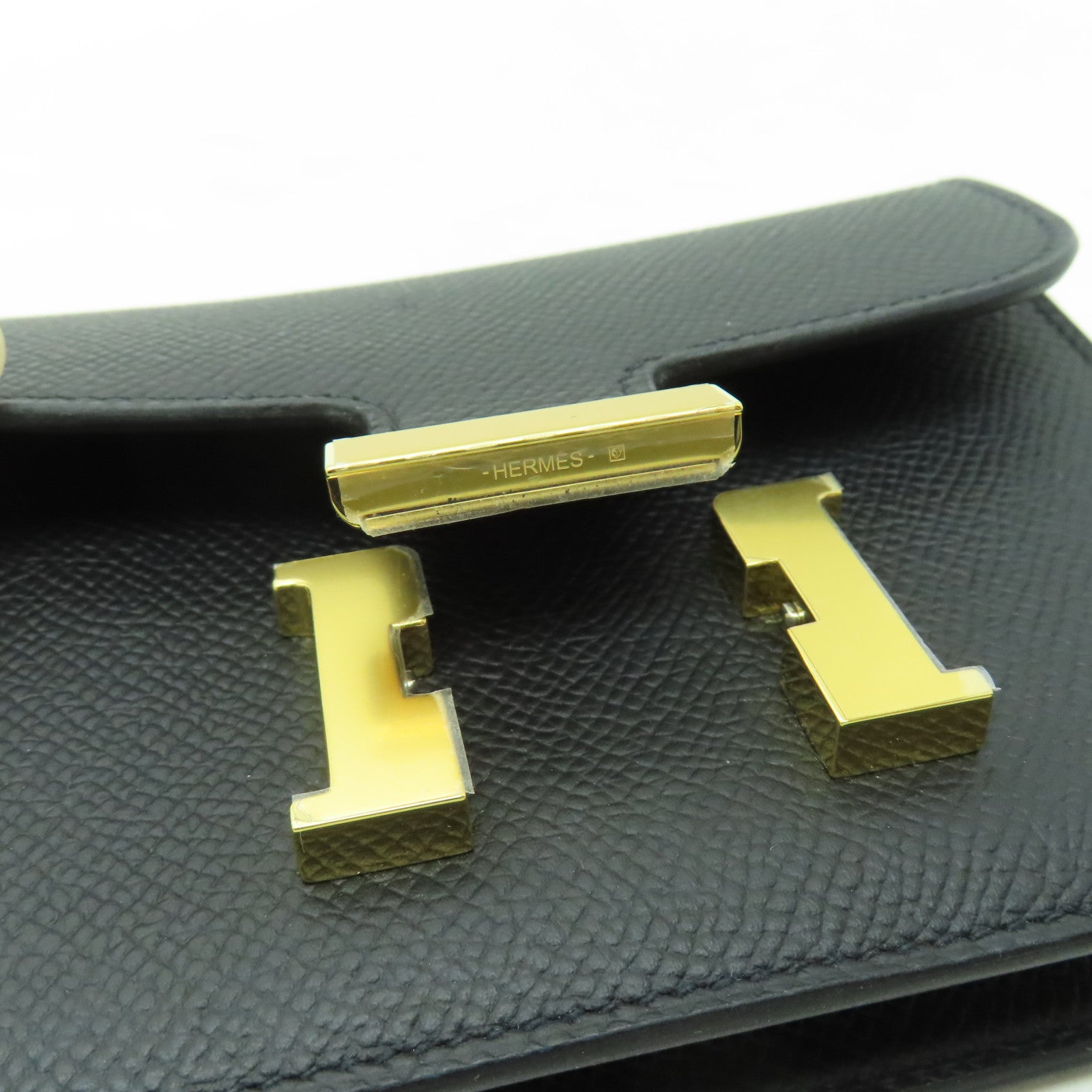 HERMES Epsom皮革Constance Slim金扣手拿包黑色