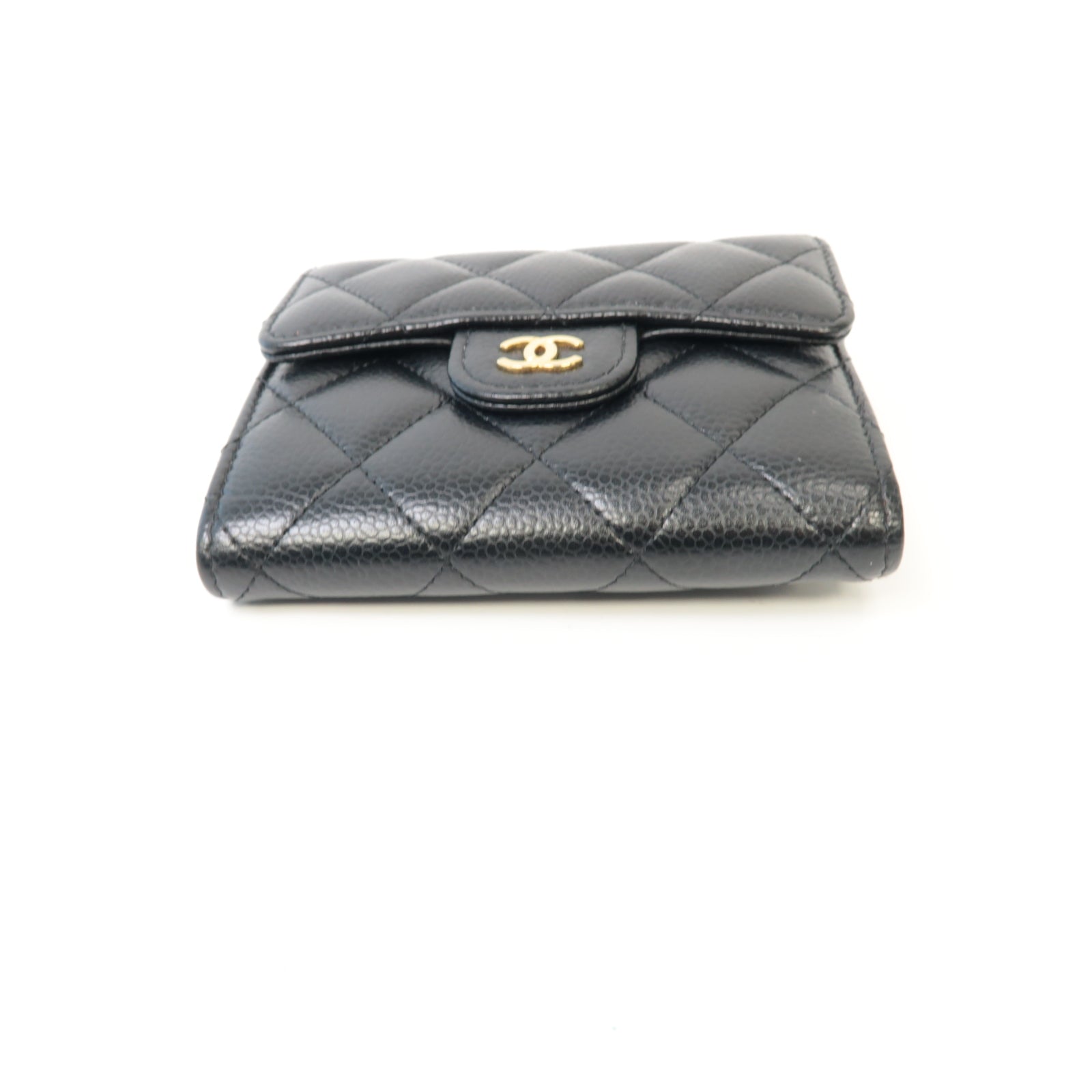 CHANEL 菱格Caviar皮革Classic Wallet金扣錢包黑色