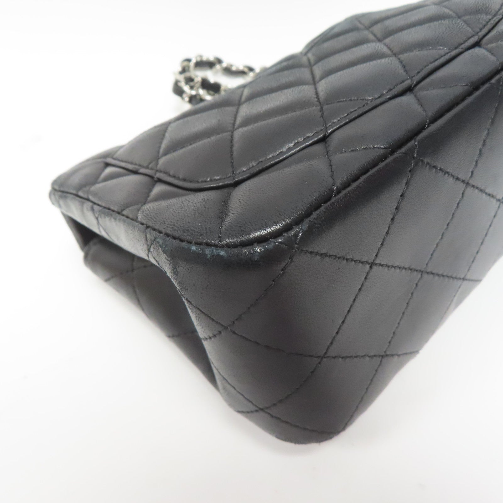 CHANEL 菱格羊皮皮革Chain Shoulder銀扣黑色