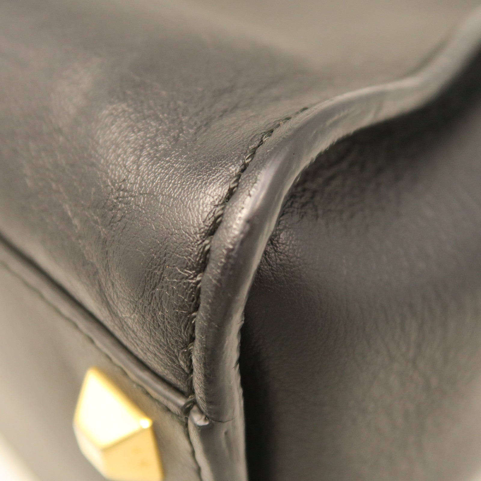FENDI Cowhide Leather Peekaboo Gold Buckle Handle Shoulder Bag Black