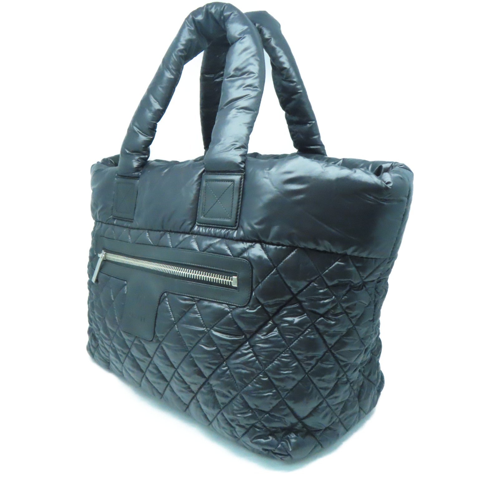 CHANEL 菱格尼龙Handbag银扣手挽袋黑色
