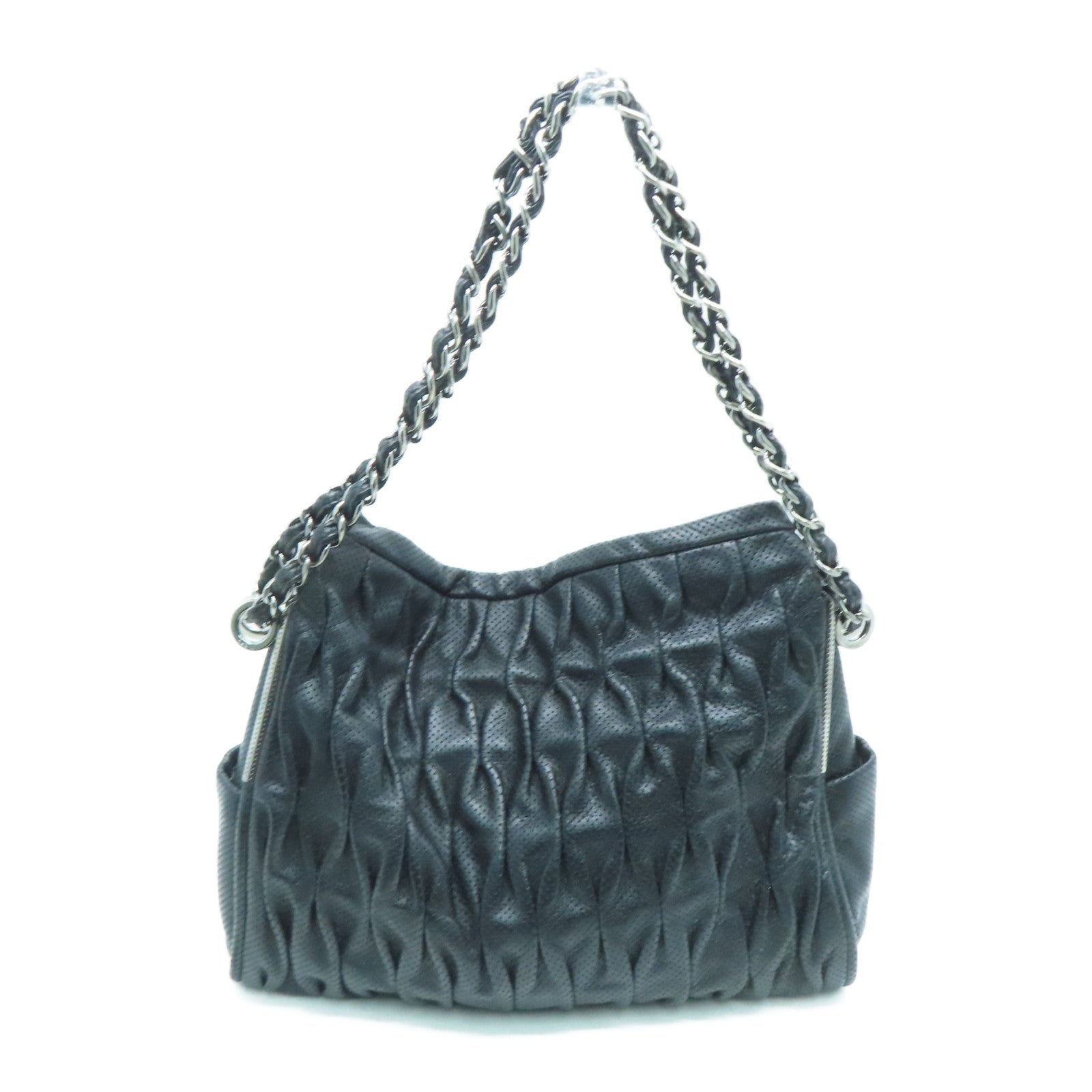 CHANEL 牛皮皮革Chain Shoulder银扣肩背袋黑色