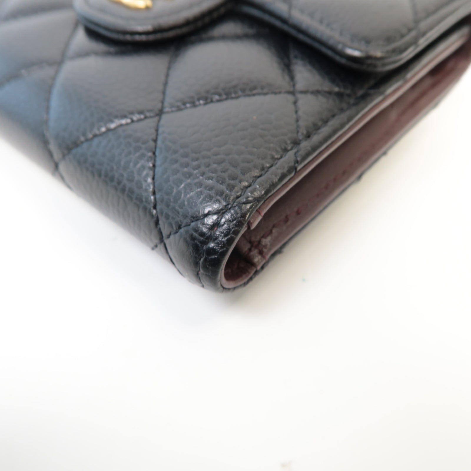 CHANEL 菱格Caviar皮革Classic Wallet金扣錢包黑色