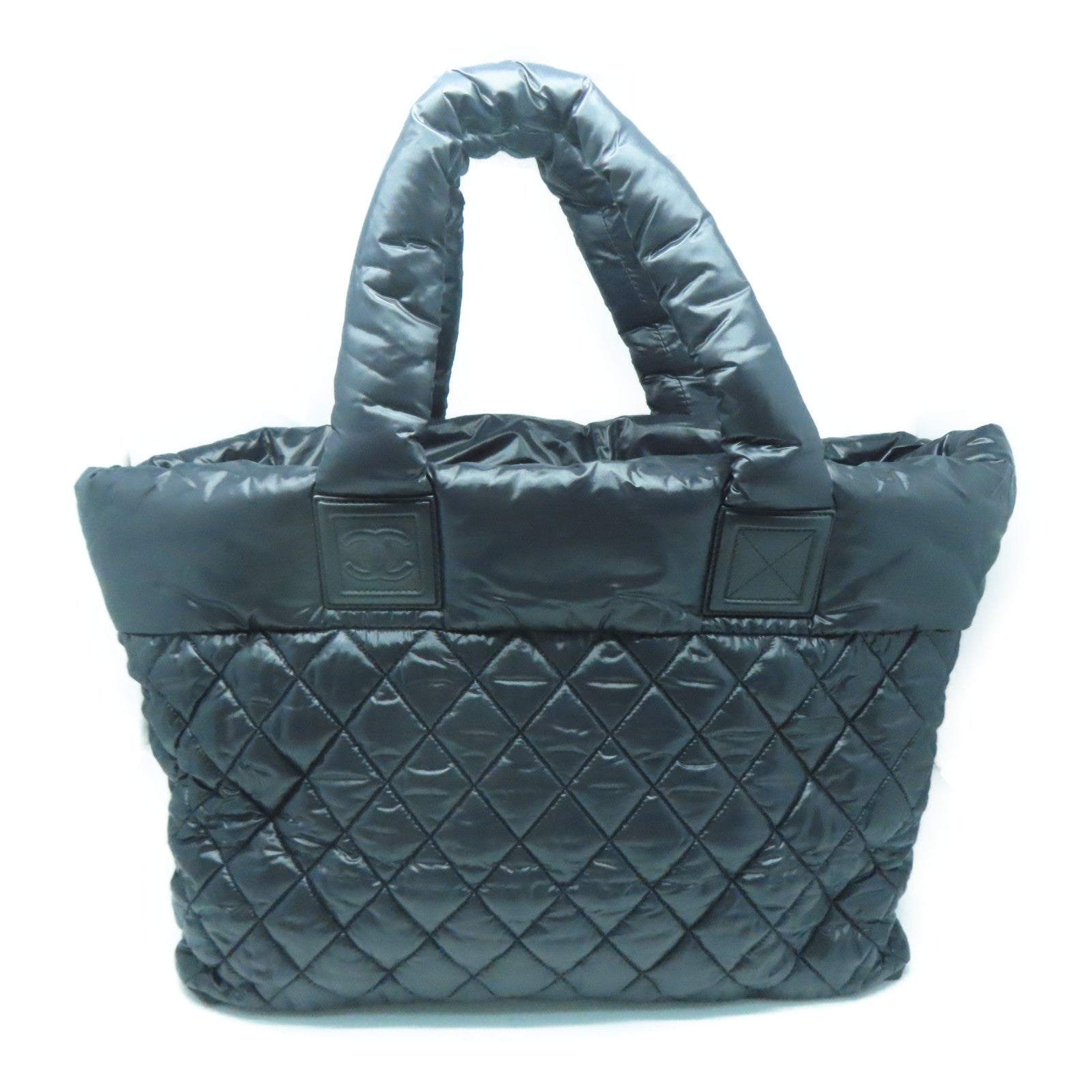 CHANEL 菱格尼龙Handbag银扣手挽袋黑色