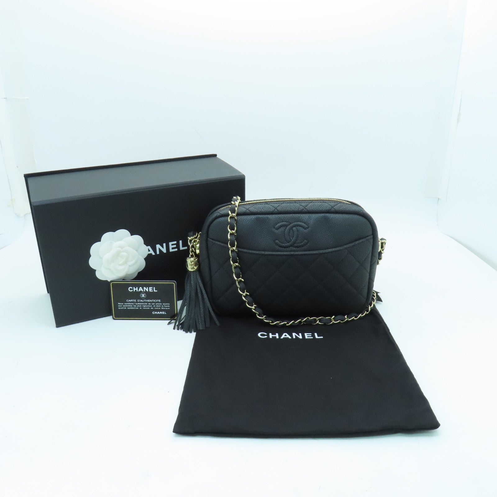 CHANEL Caviar Leather Chain Shoulder Bag Gold Buckle Chain Shoulder Bag Black