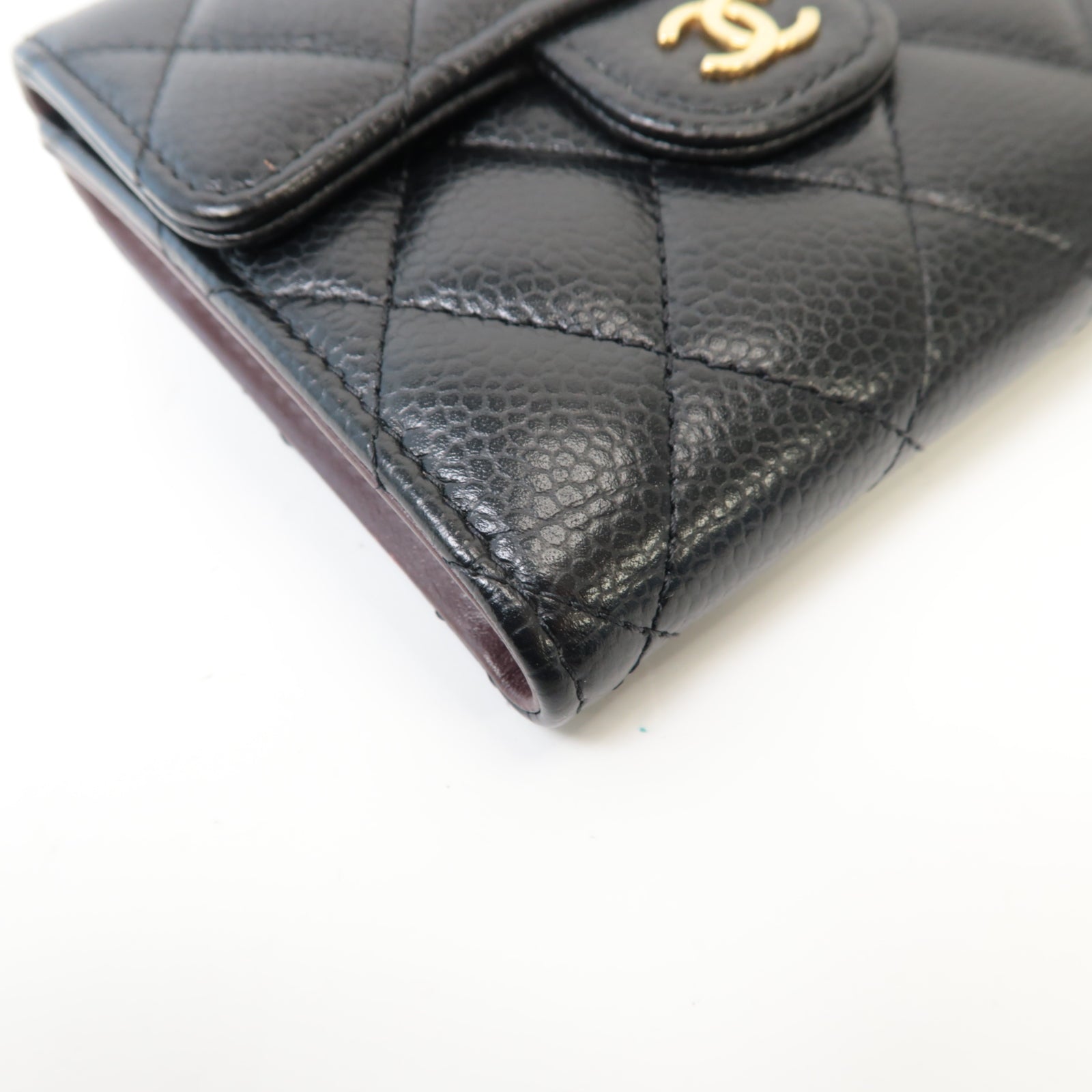 CHANEL 菱格Caviar皮革Classic Wallet金扣錢包黑色