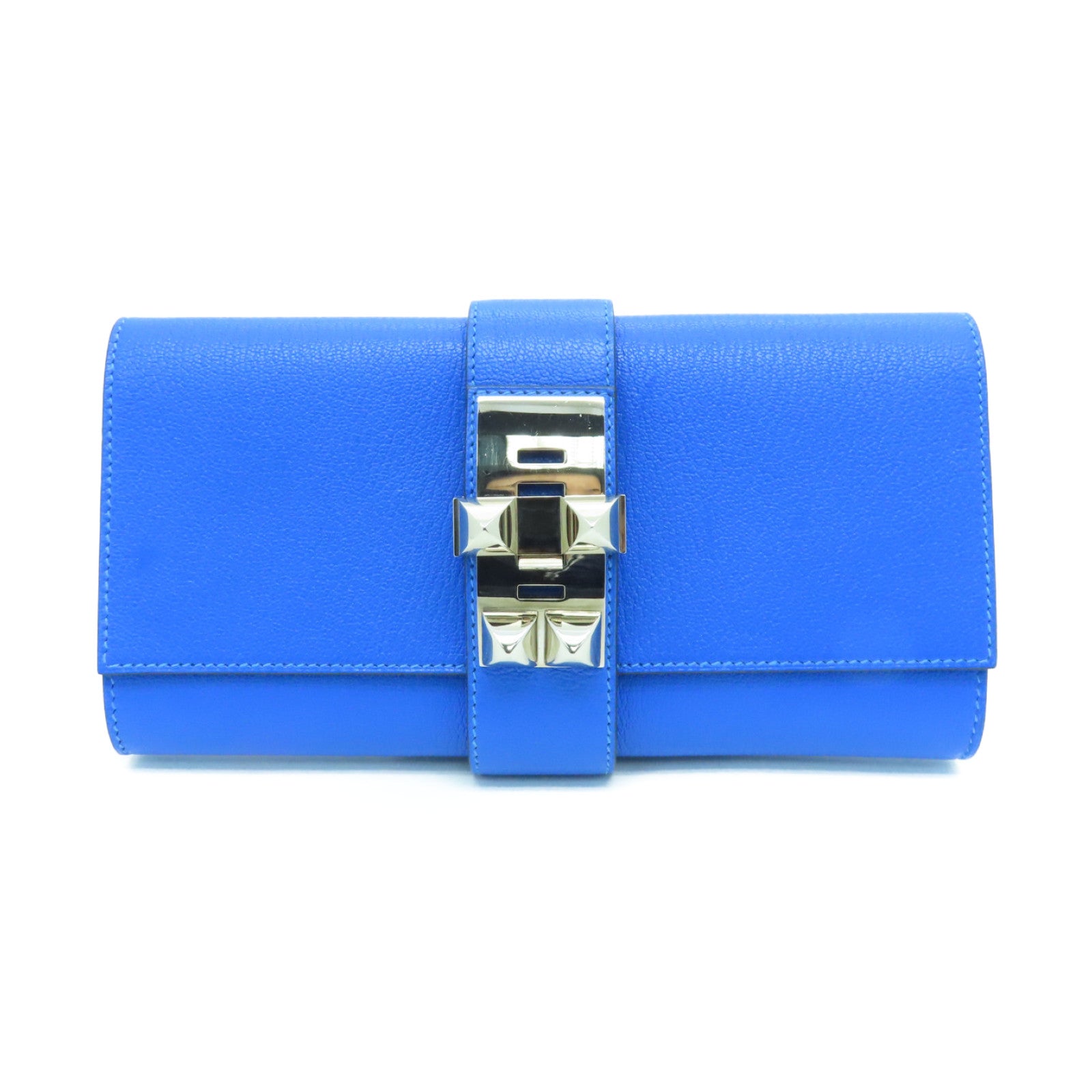 HERMES 【激減優惠】Chevre皮革Medor Clutch銀扣手拿包Blue Hydra藍色
