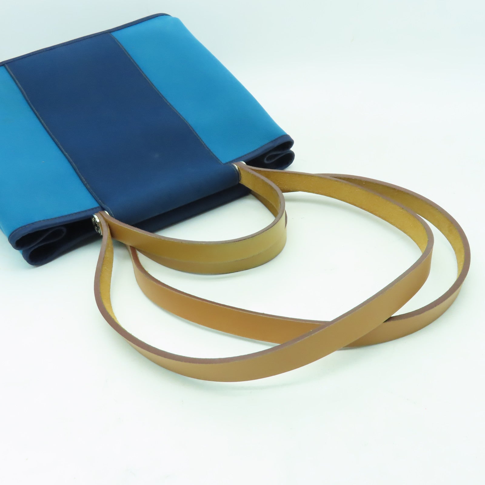 HERMES 帆布Cabag銀扣手挽肩背兩用袋藍色