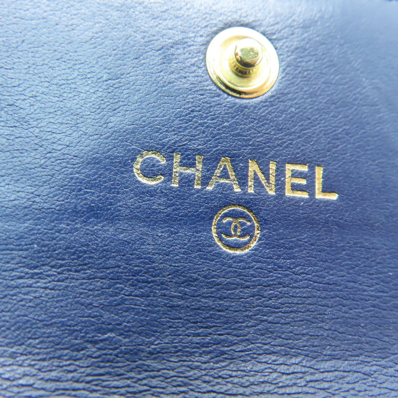 CHANEL 菱格羊皮皮革Card Case金扣卡片套海軍藍色
