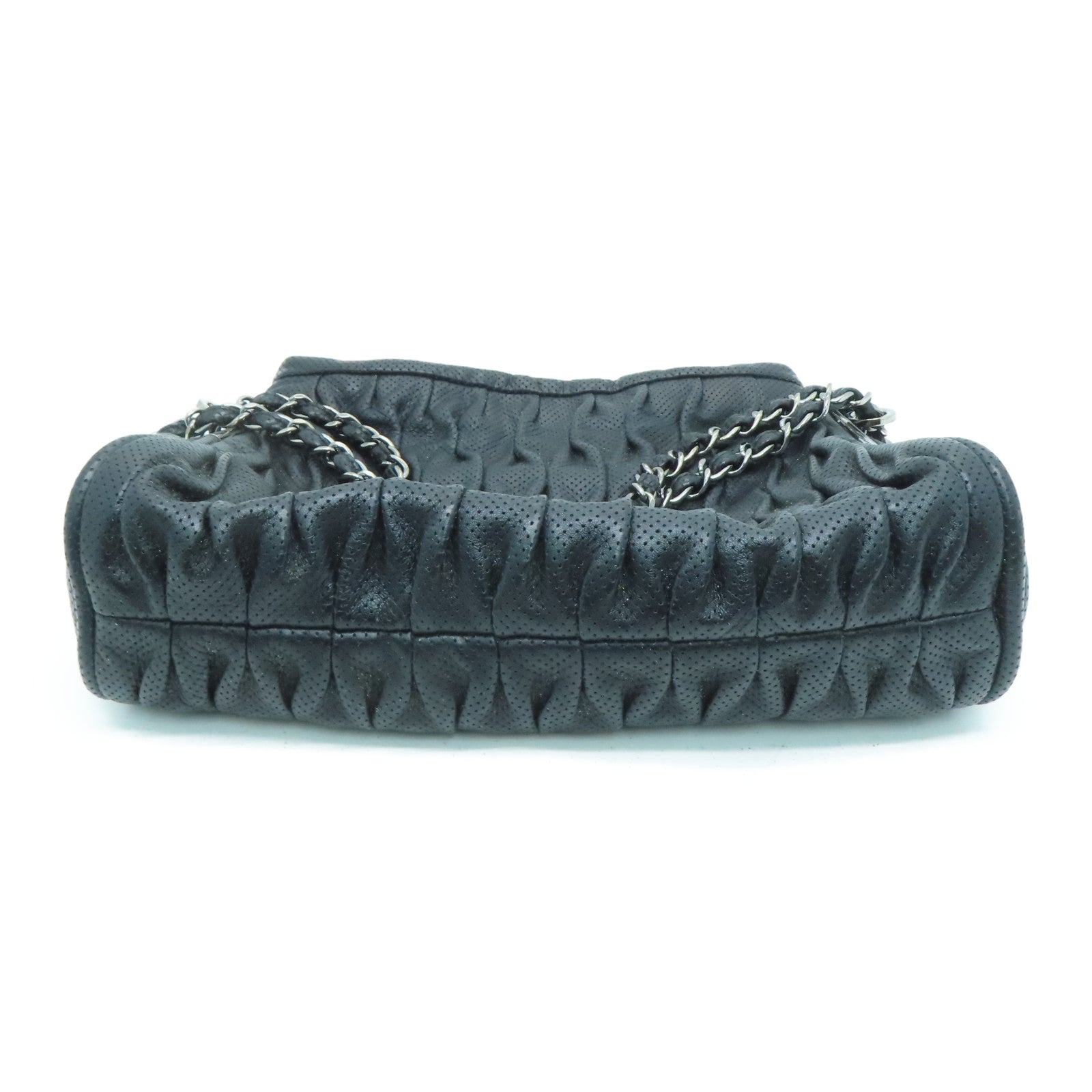 CHANEL 牛皮皮革Chain Shoulder银扣肩背袋黑色