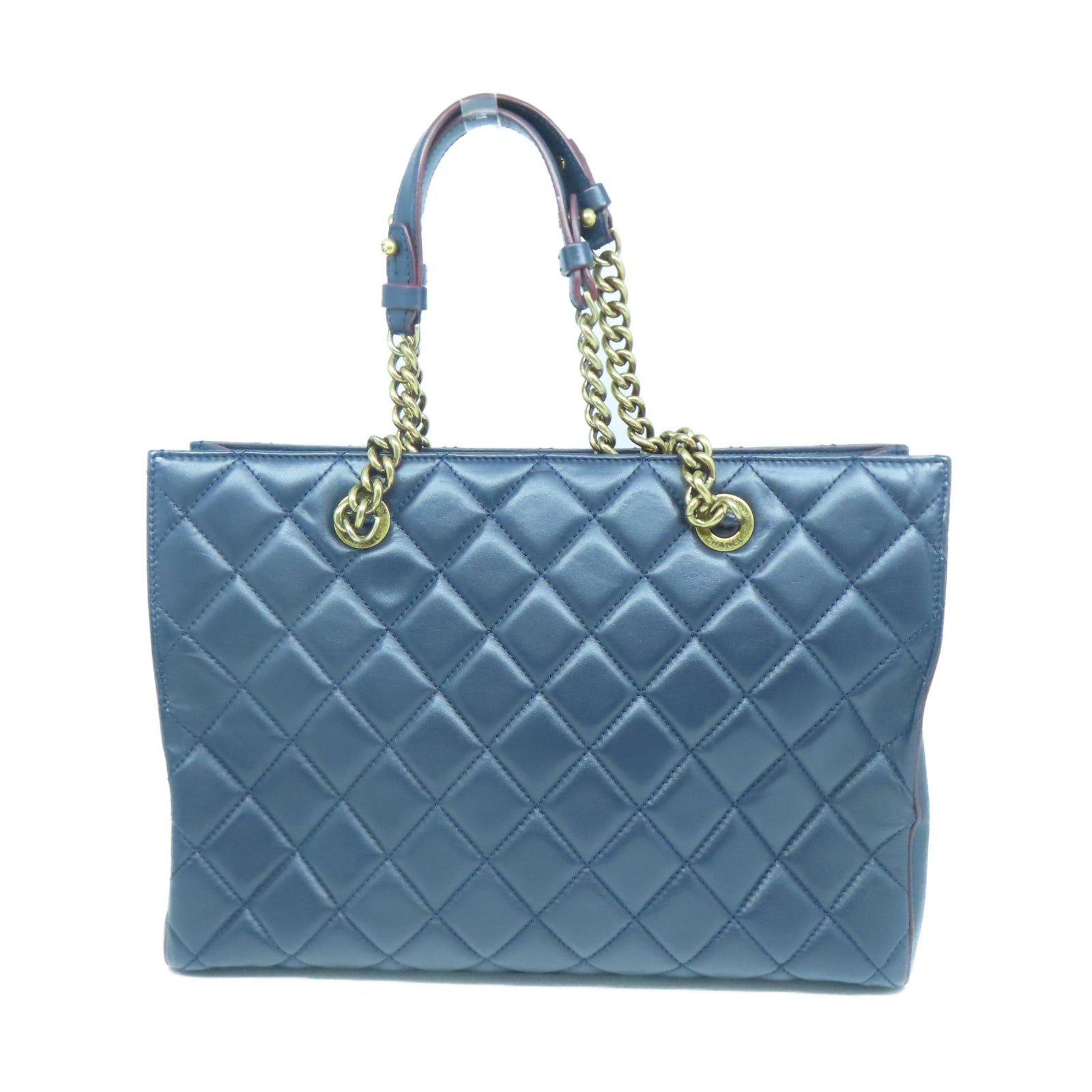 CHANEL 菱格牛皮皮革Chain Shoulder金扣鏈帶肩背袋藍色