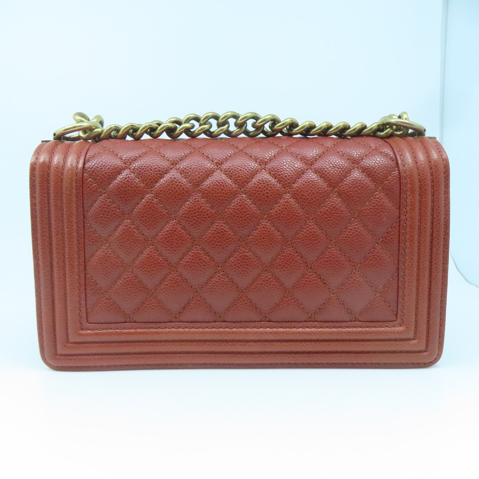 CHANEL Rhombus Caviar Leather Chanel Boy Gold Buckle Chain Shoulder Bag Brown