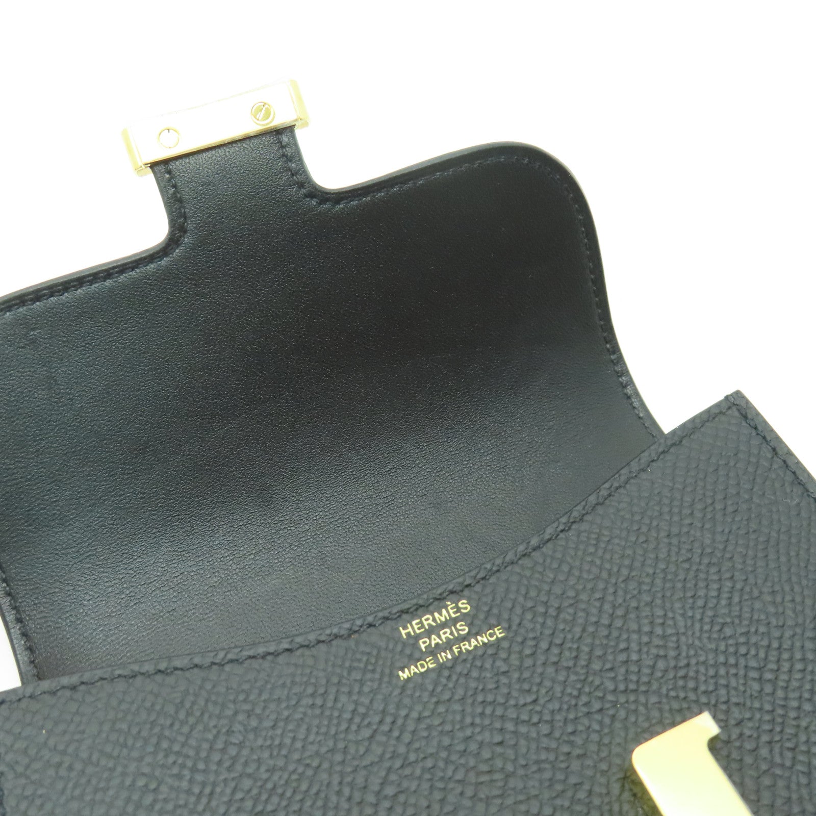 HERMES Epsom皮革Constance Slim金扣手拿包黑色