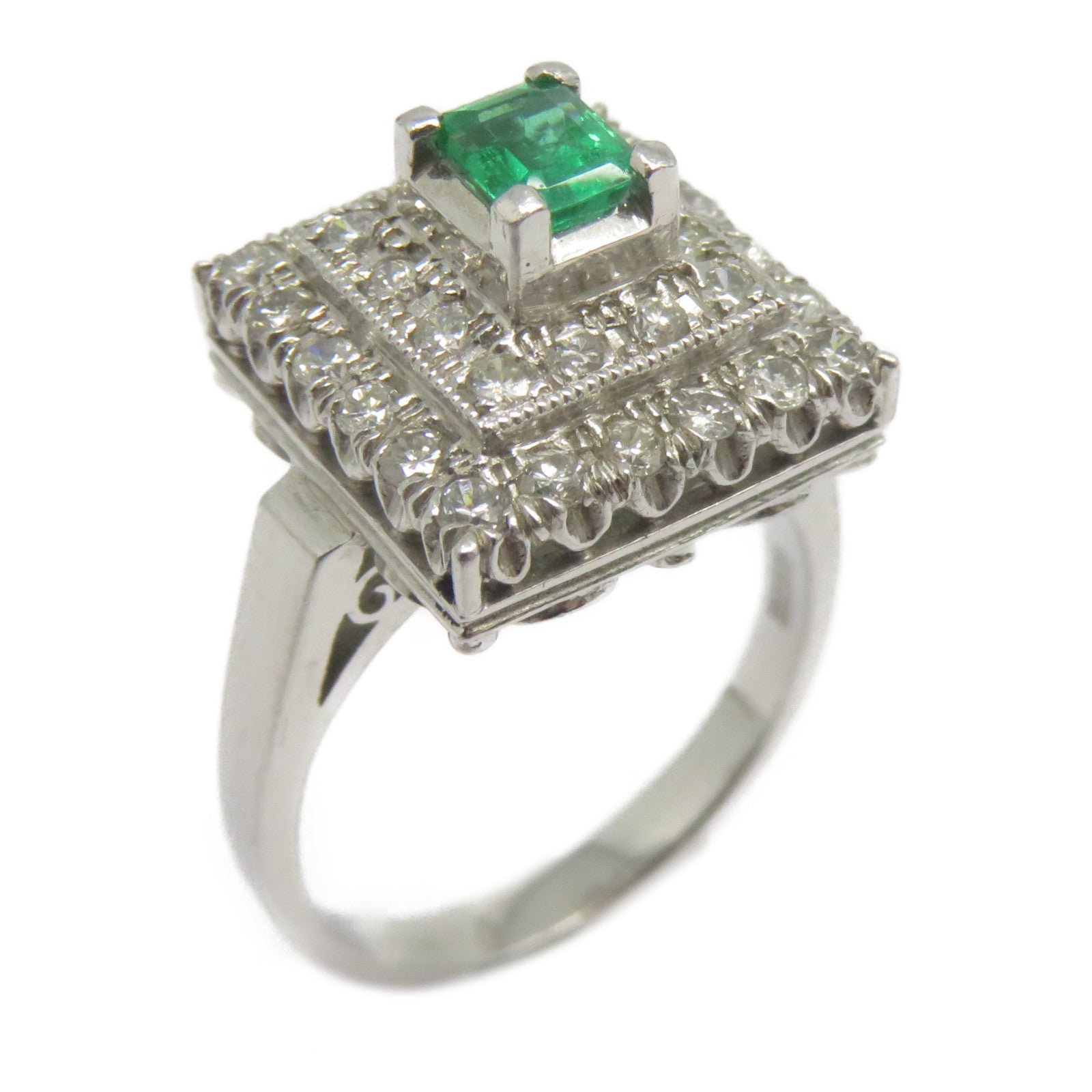 JEWELRY PT900鉑金Emerald Diamond Ring 0.33ct綠寶石/0.65ct鑽石戒指US#6