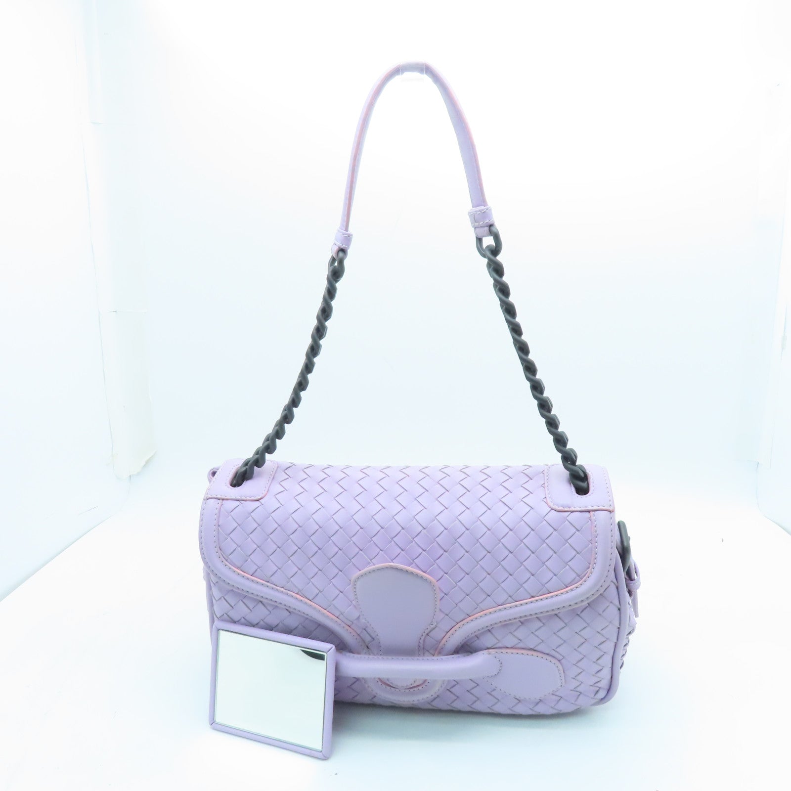 BOTTEGA VENETA Leather Chain Bag Black Buckle Shoulder Bag Purple