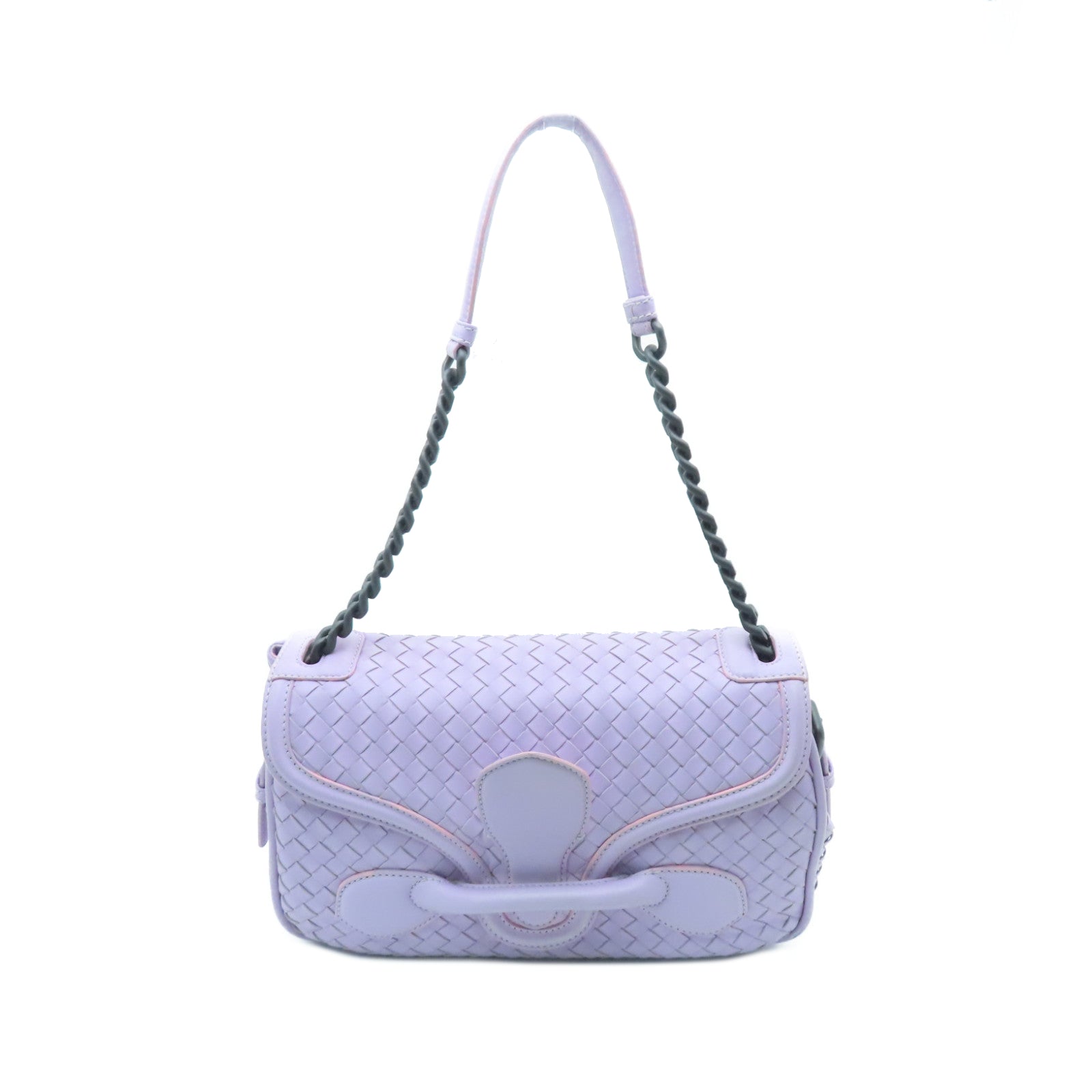 BOTTEGA VENETA Leather Chain Bag Black Buckle Shoulder Bag Purple