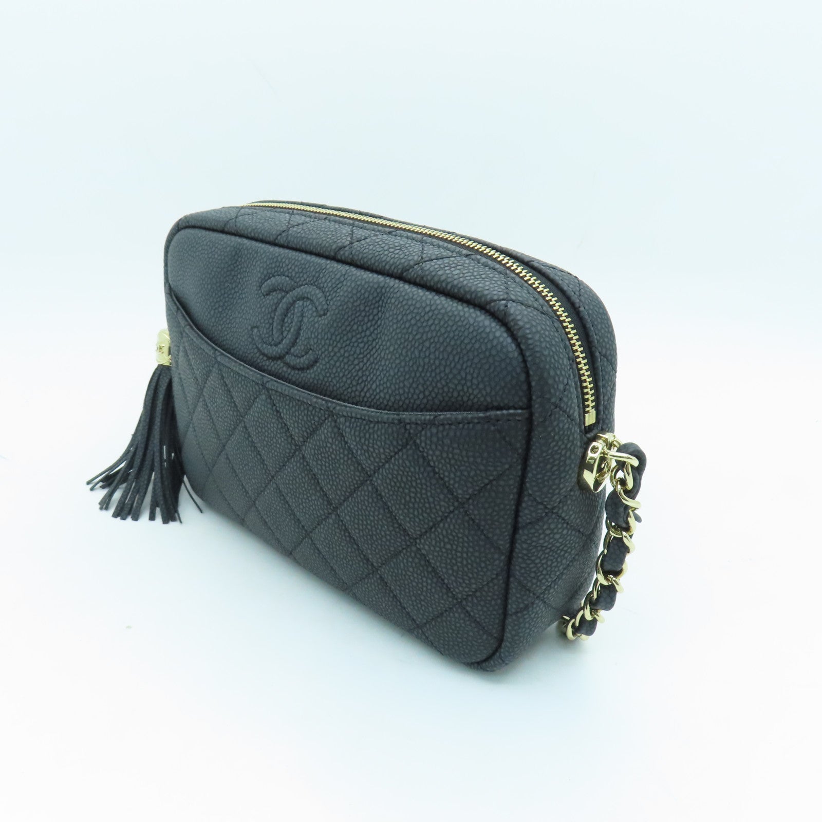 CHANEL Caviar Leather Chain Shoulder Bag Gold Buckle Chain Shoulder Bag Black