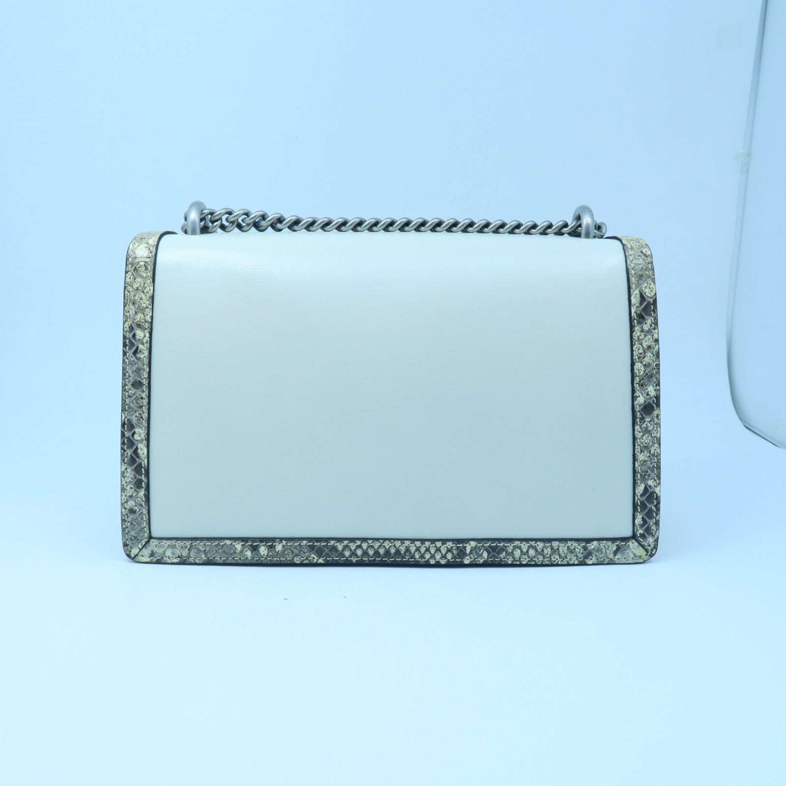 GUCCI 牛皮/蛇皮皮革Chain Shoulder銀扣鏈帶肩背袋白色