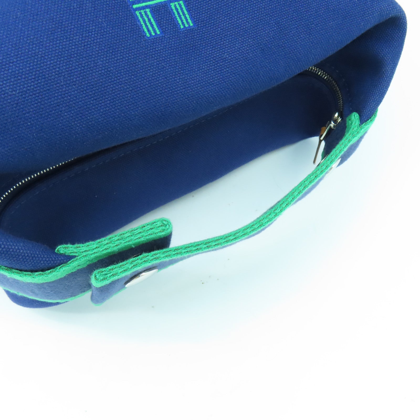 HERMES Toile H帆布Bride a Braccase銀扣手拿包藍色