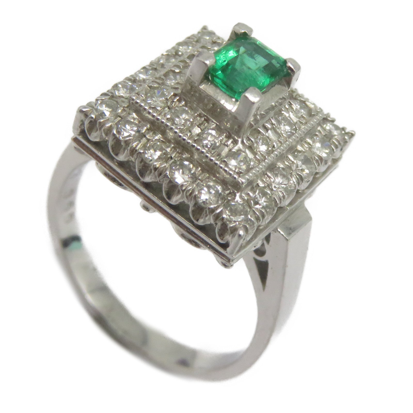 JEWELRY PT900鉑金Emerald Diamond Ring 0.33ct綠寶石/0.65ct鑽石戒指US#6
