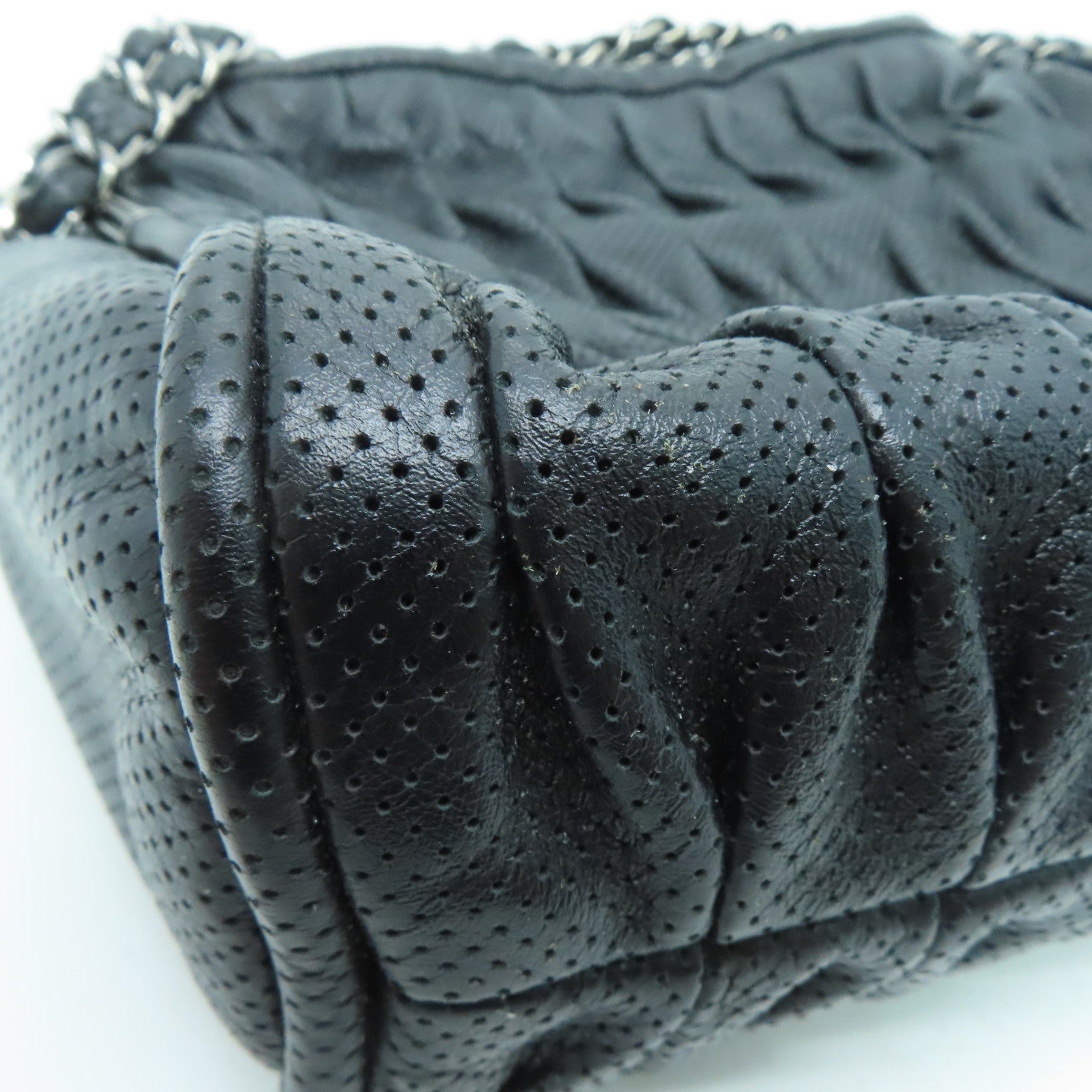 CHANEL 牛皮皮革Chain Shoulder银扣肩背袋黑色