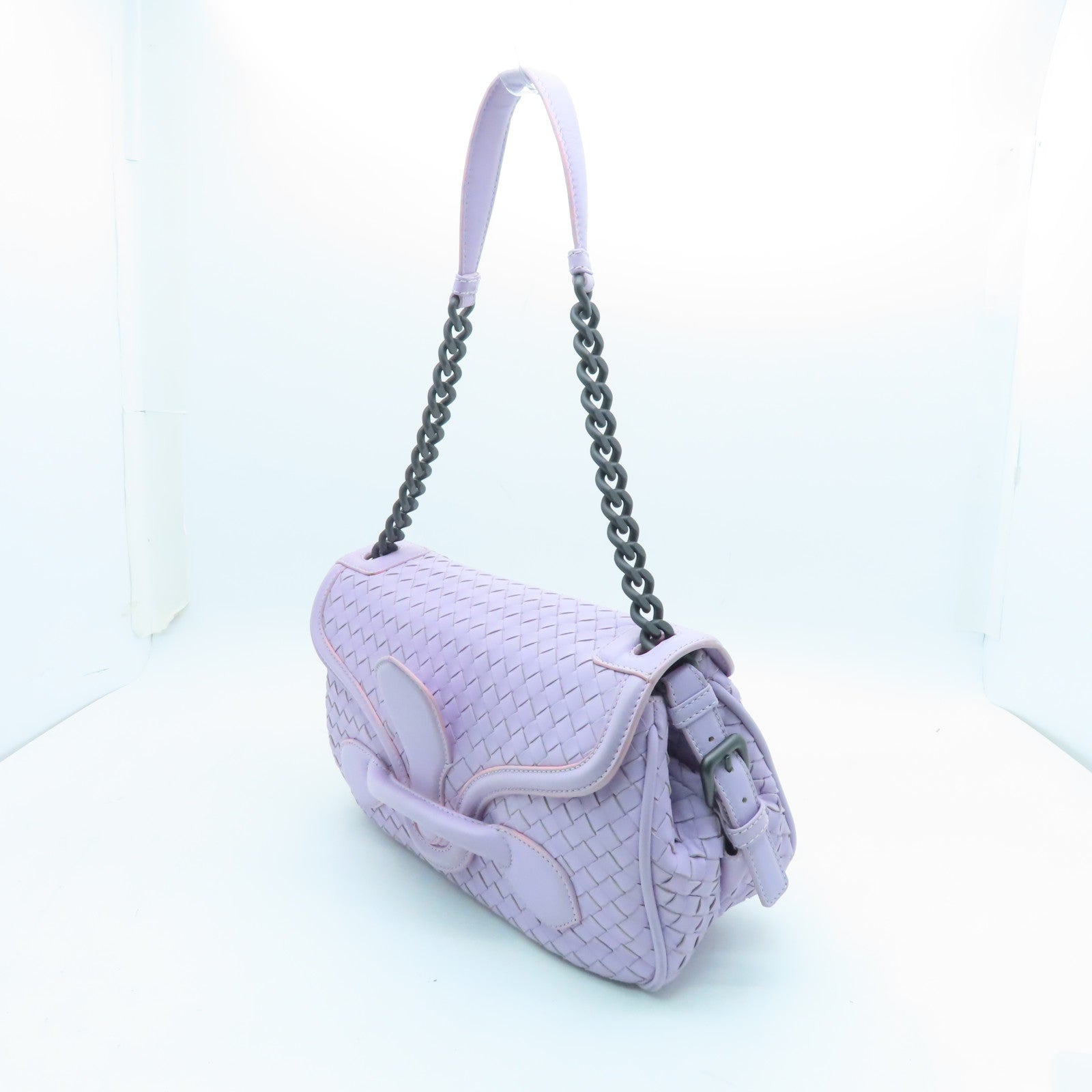 BOTTEGA VENETA Leather Chain Bag Black Buckle Shoulder Bag Purple