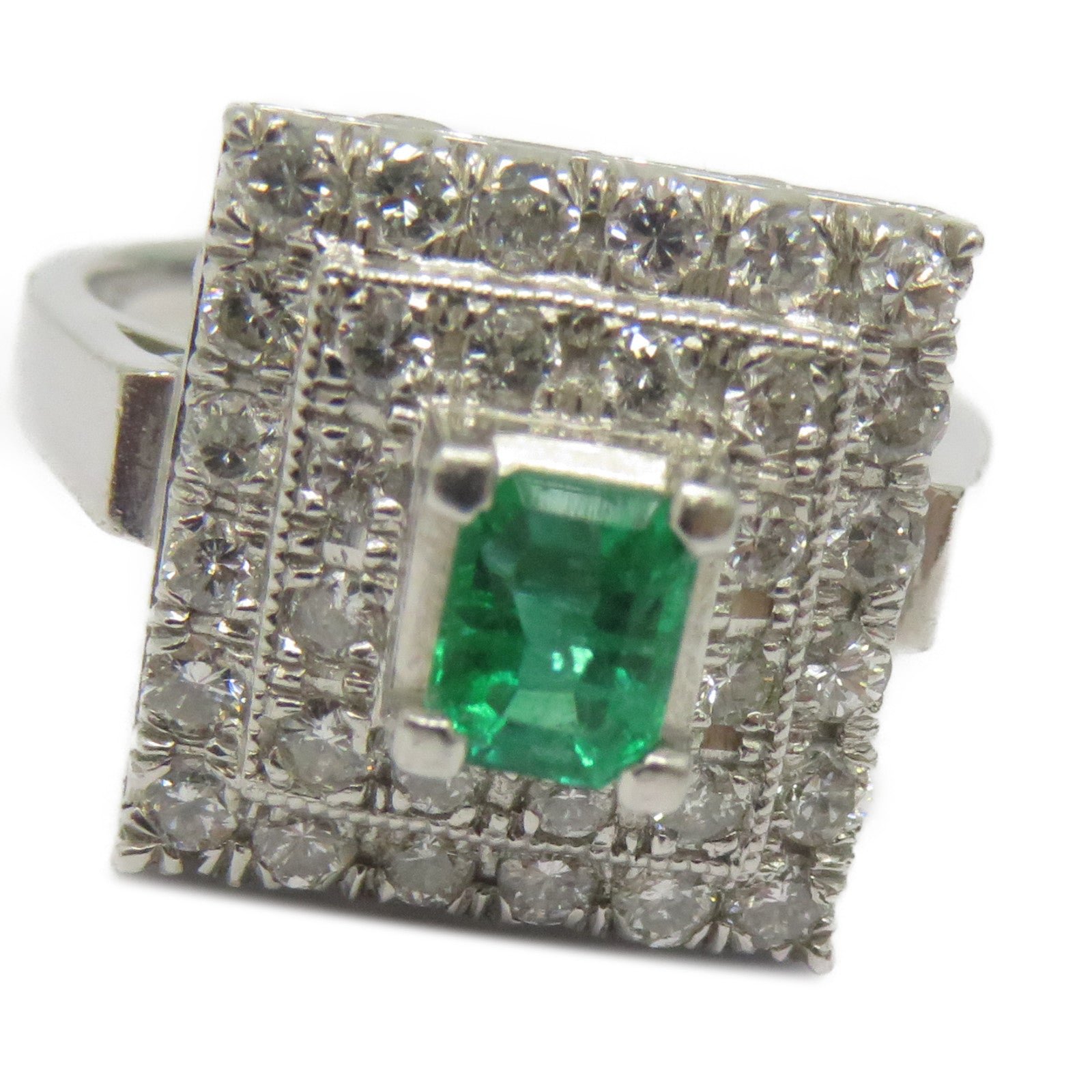 JEWELRY PT900鉑金Emerald Diamond Ring 0.33ct綠寶石/0.65ct鑽石戒指US#6