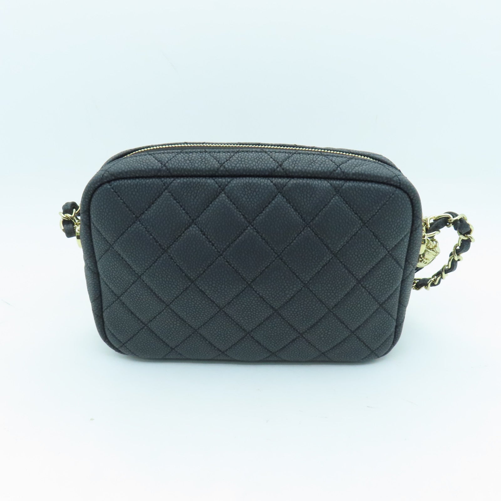 CHANEL Caviar Leather Chain Shoulder Bag Gold Buckle Chain Shoulder Bag Black