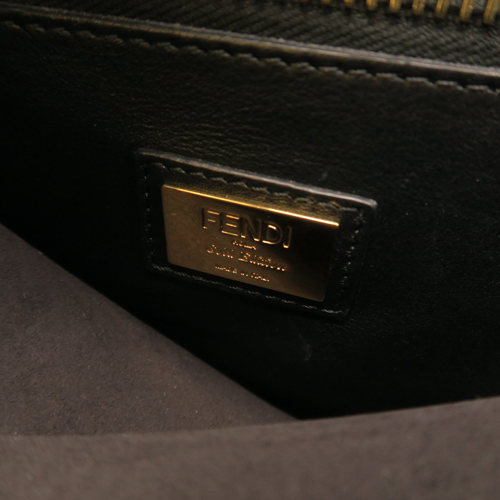 FENDI Cowhide Leather Peekaboo Gold Buckle Handle Shoulder Bag Black