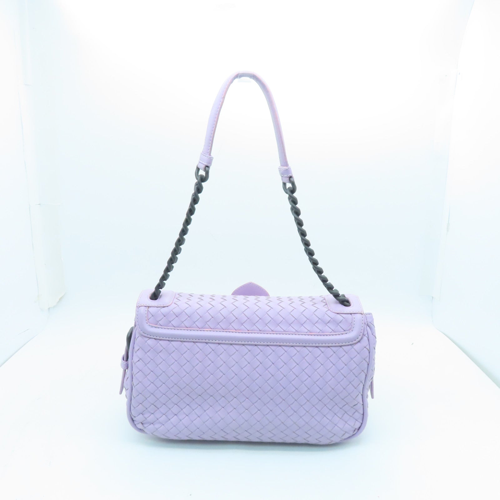 BOTTEGA VENETA Leather Chain Bag Black Buckle Shoulder Bag Purple