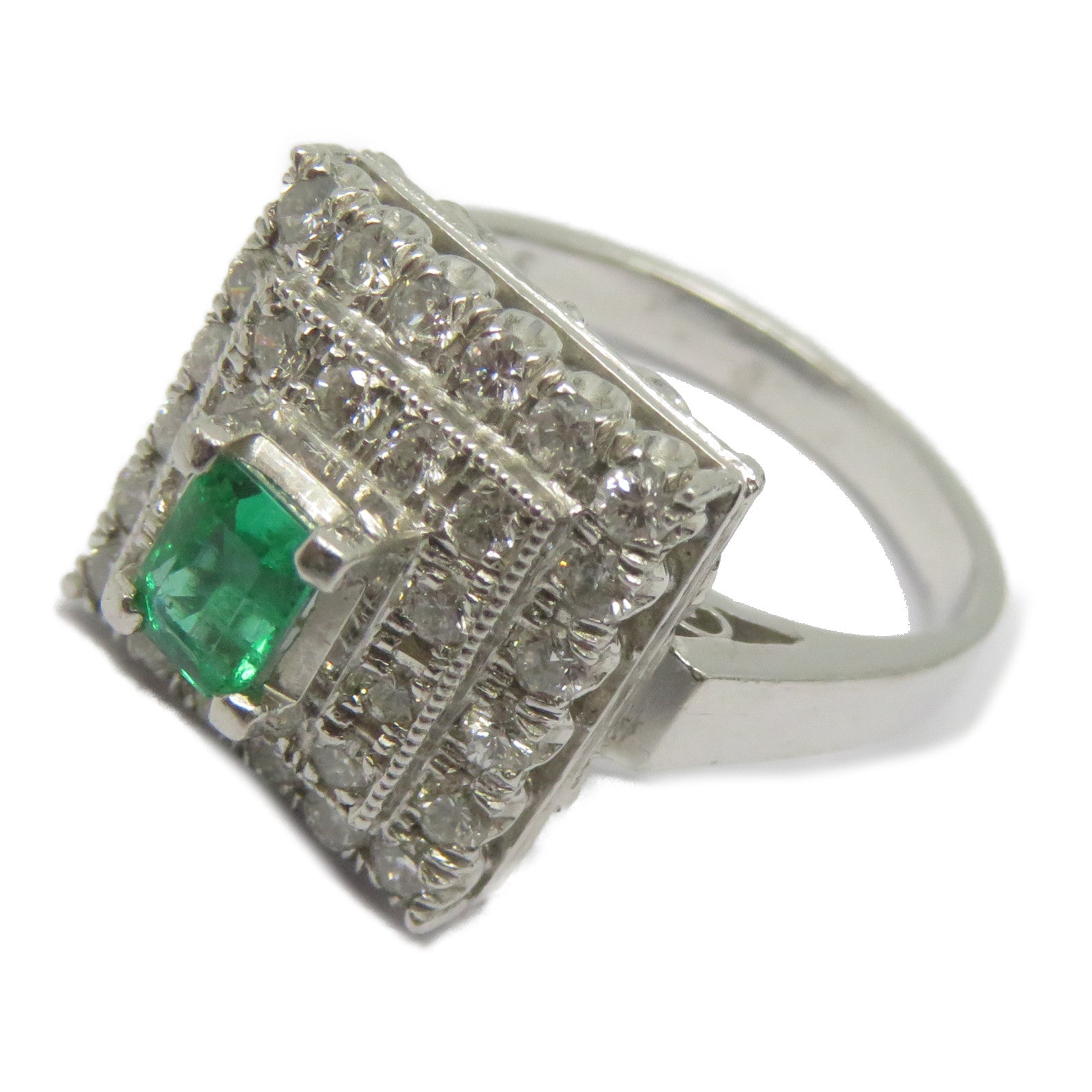 JEWELRY PT900鉑金Emerald Diamond Ring 0.33ct綠寶石/0.65ct鑽石戒指US#6