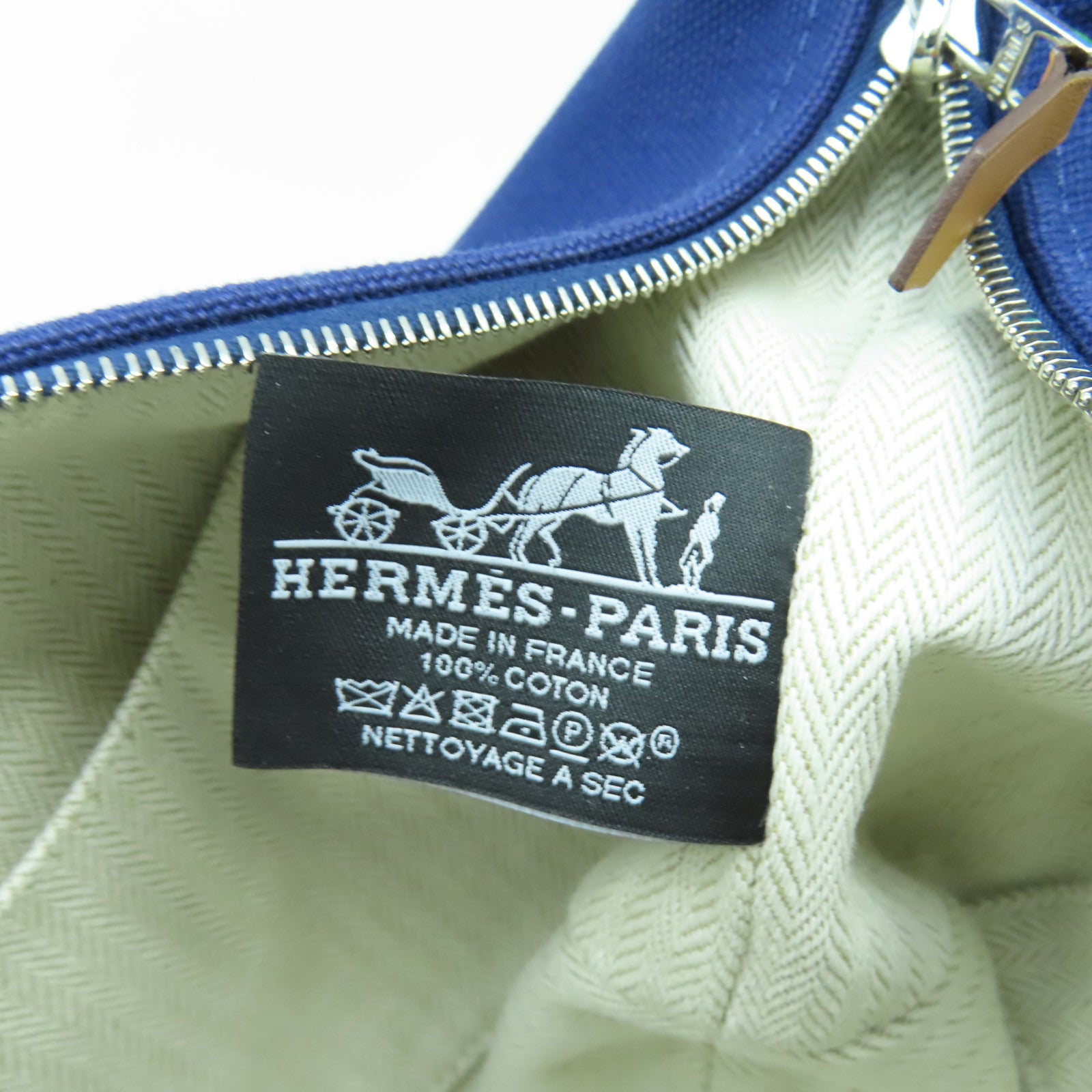 HERMES Toile H帆布Bride a Braccase銀扣手拿包藍色