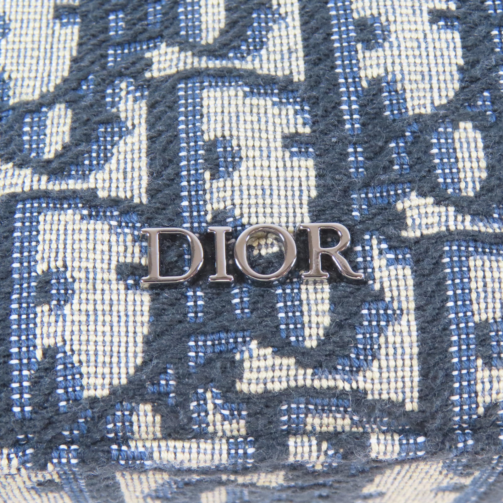 Dior 帆布/牛皮皮革Safari Bag銀扣肩背袋藍色