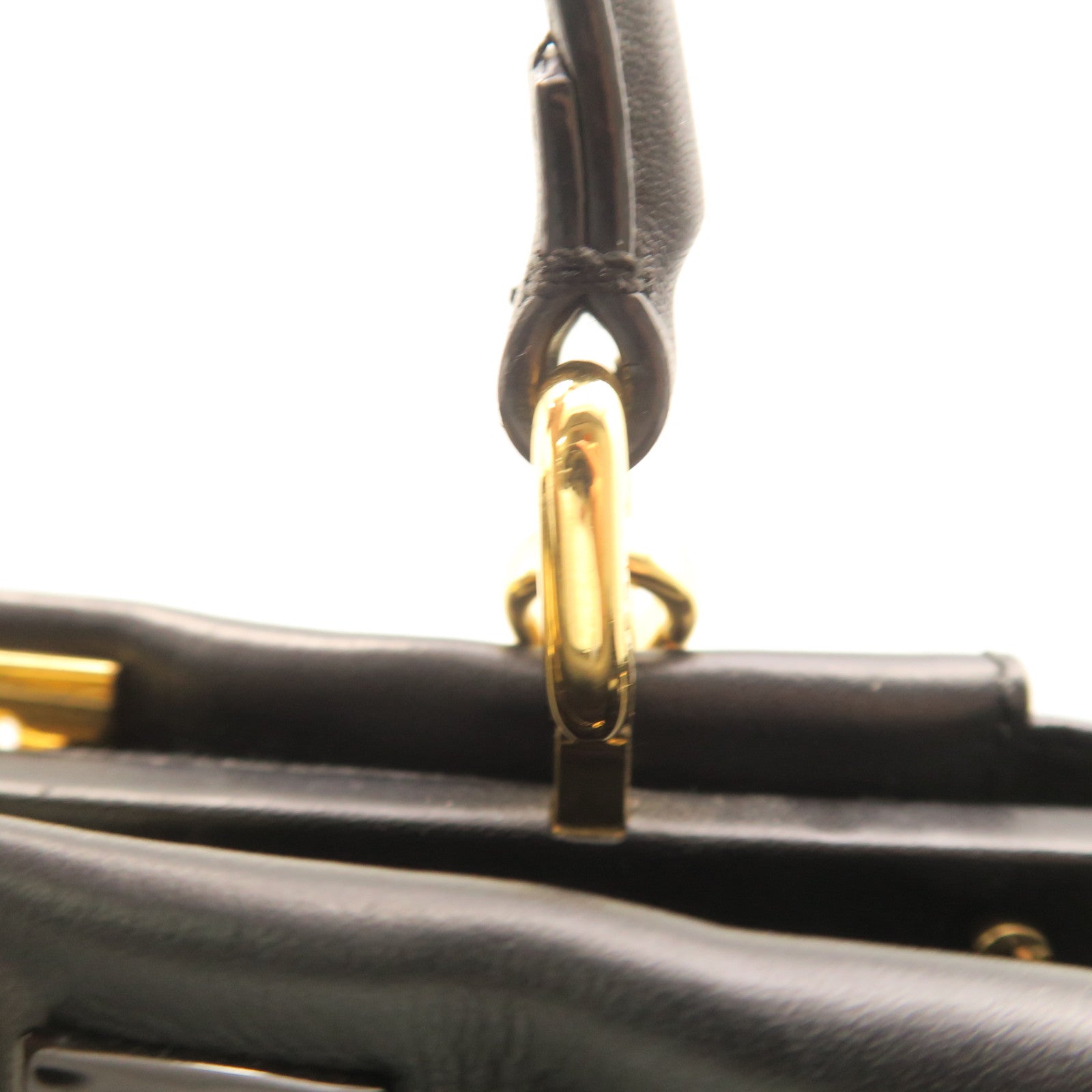 FENDI Cowhide Leather Peekaboo Gold Buckle Handle Shoulder Bag Black