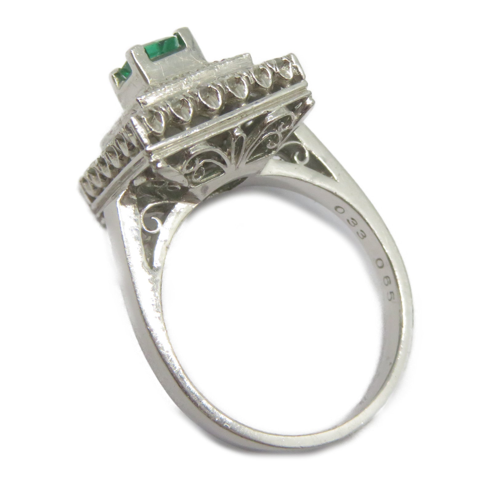 JEWELRY PT900鉑金Emerald Diamond Ring 0.33ct綠寶石/0.65ct鑽石戒指US#6