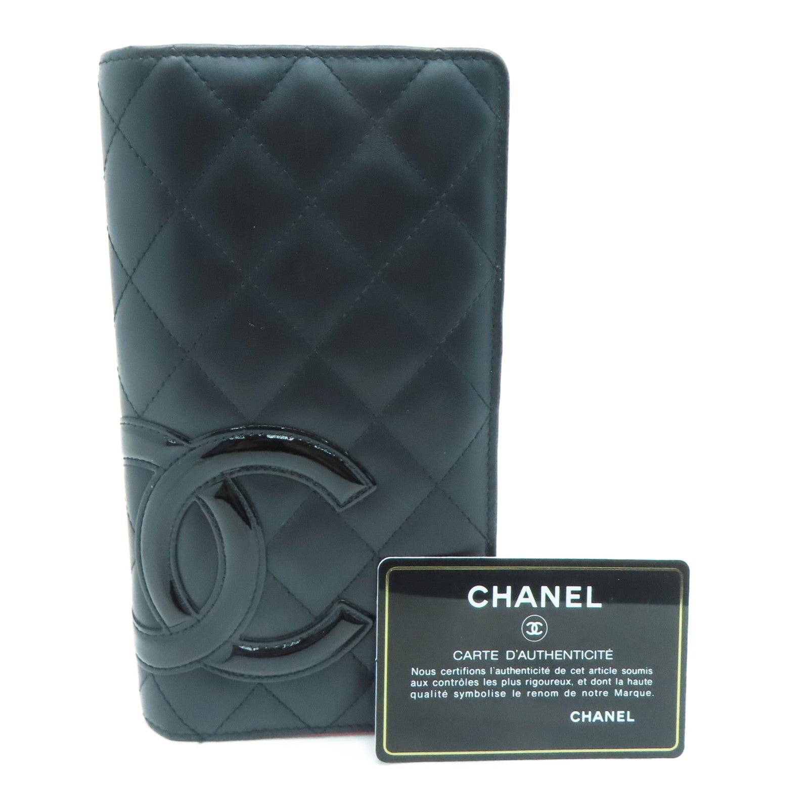 CHANEL 牛皮皮革Long Wallet銀扣長錢包黑色